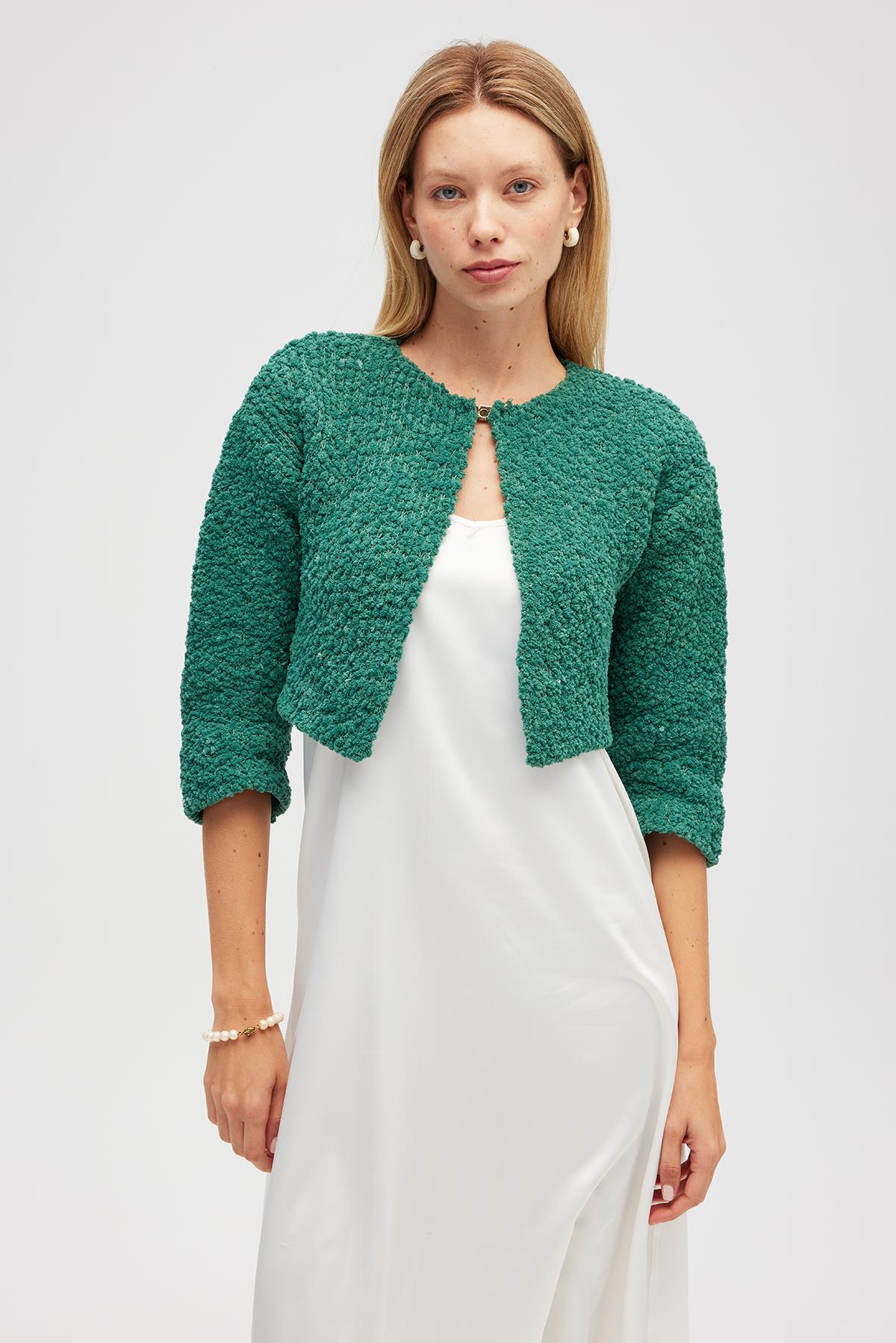 Peraluna Kayla, Düz Örgü, Kadın Kısa Triko Hırka - Yeşil