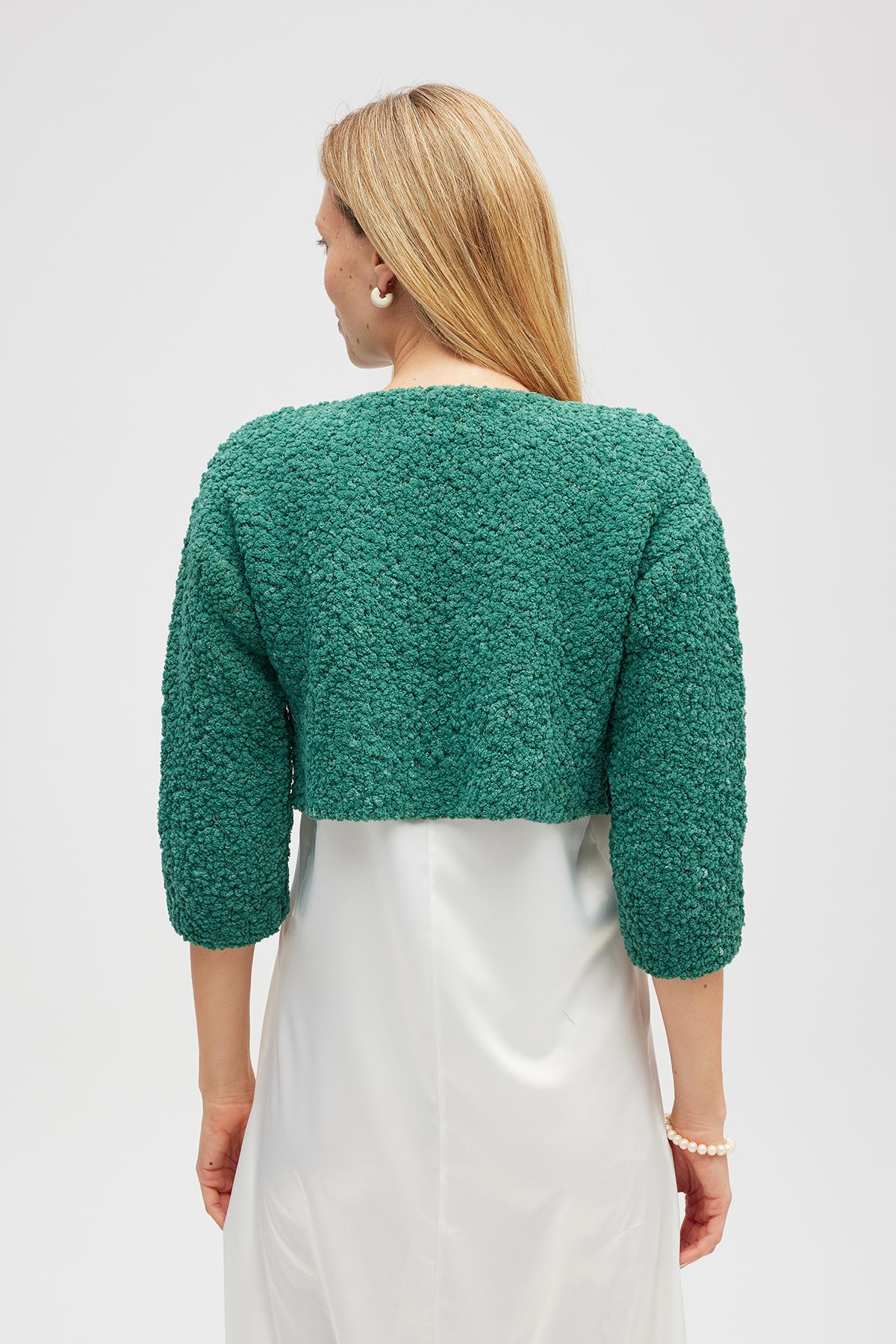 Peraluna Kayla, Düz Örgü, Kadın Kısa Triko Hırka - Yeşil