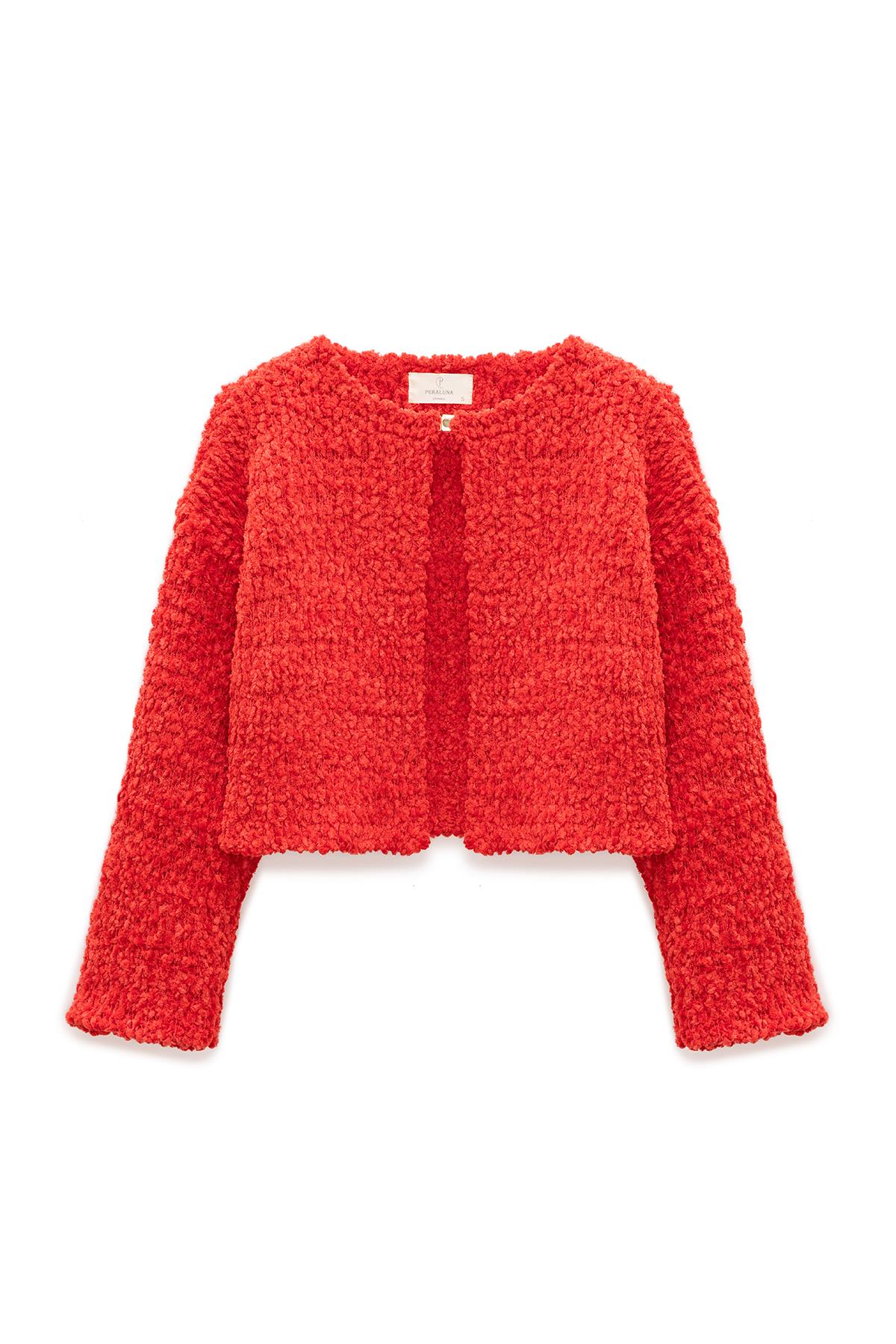 Peraluna Kayla, Düz Örgü, Kadın Kısa Triko Hırka - Kırmızı