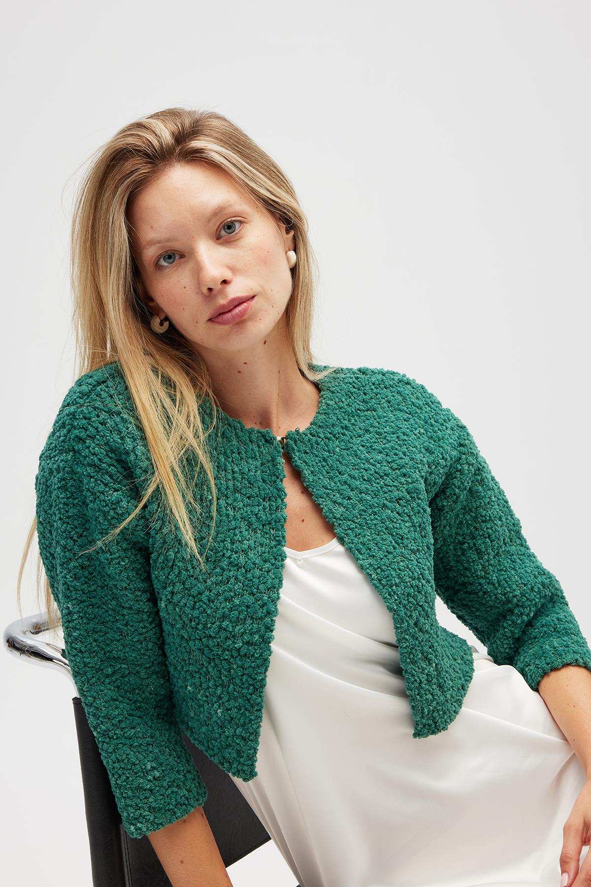 Peraluna Kayla, Düz Örgü, Kadın Kısa Triko Hırka - Yeşil