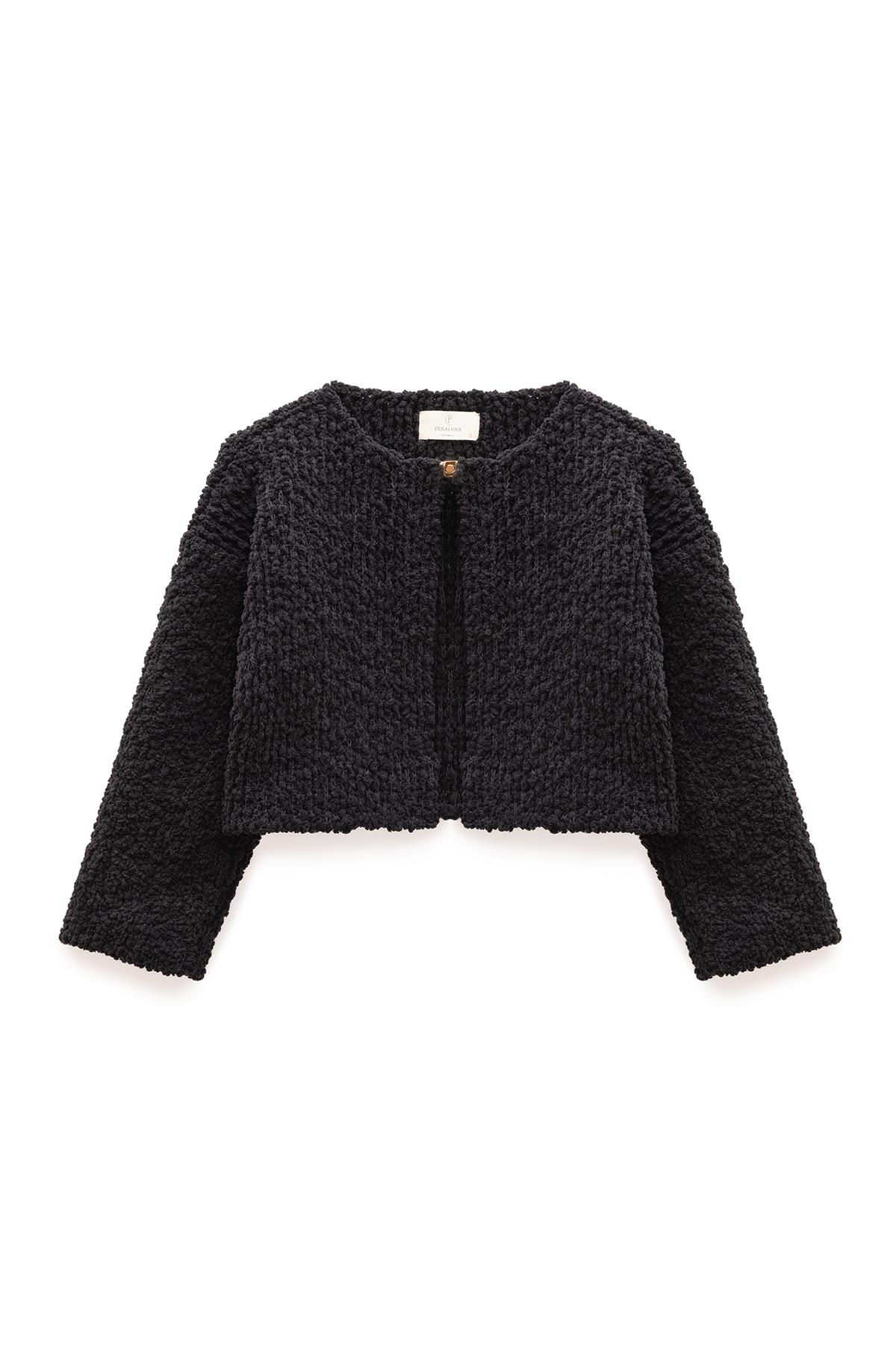 Peraluna Kayla, Düz Örgü, Kadın Kısa Triko Hırka - Siyah