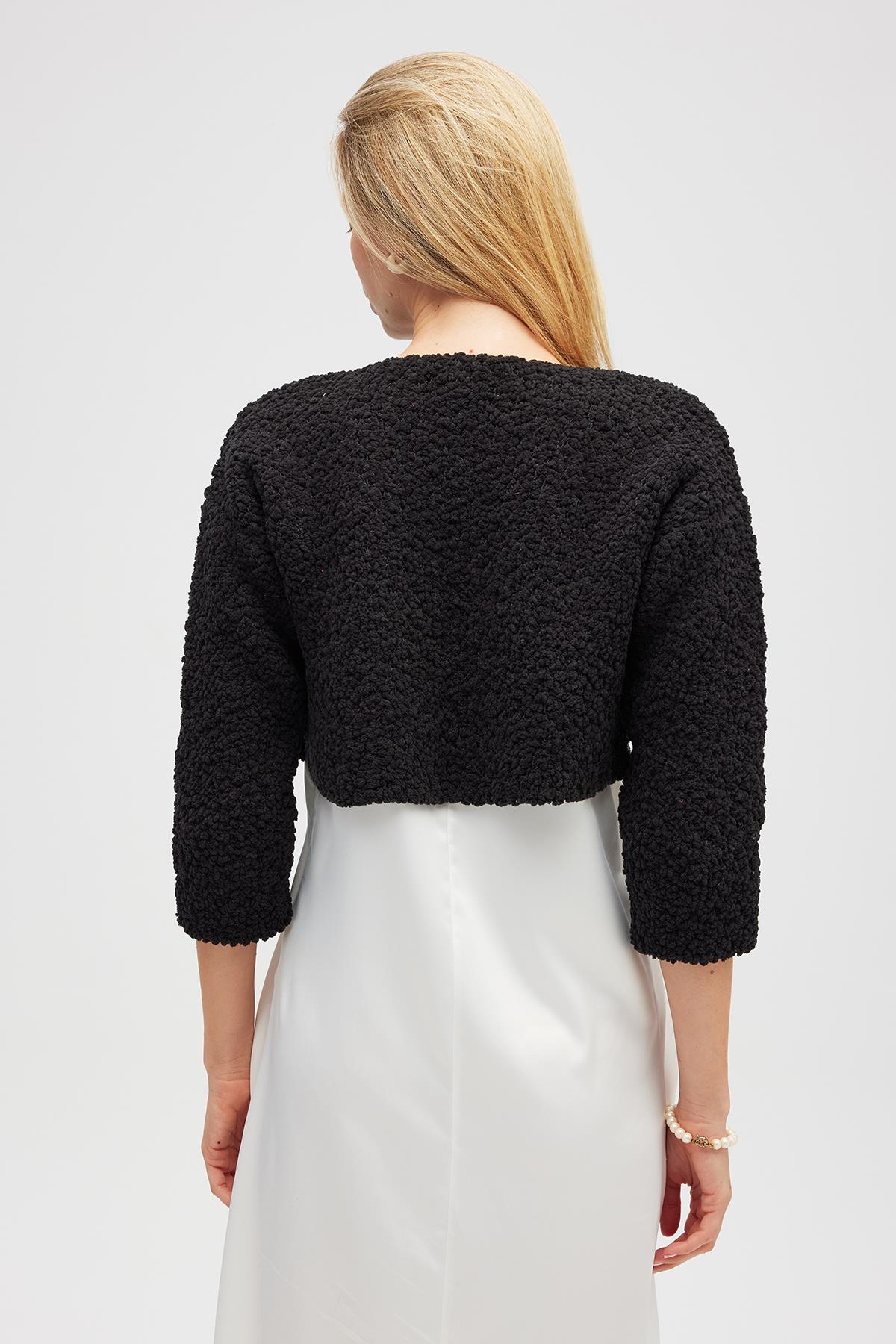 Peraluna Kayla, Düz Örgü, Kadın Kısa Triko Hırka - Siyah