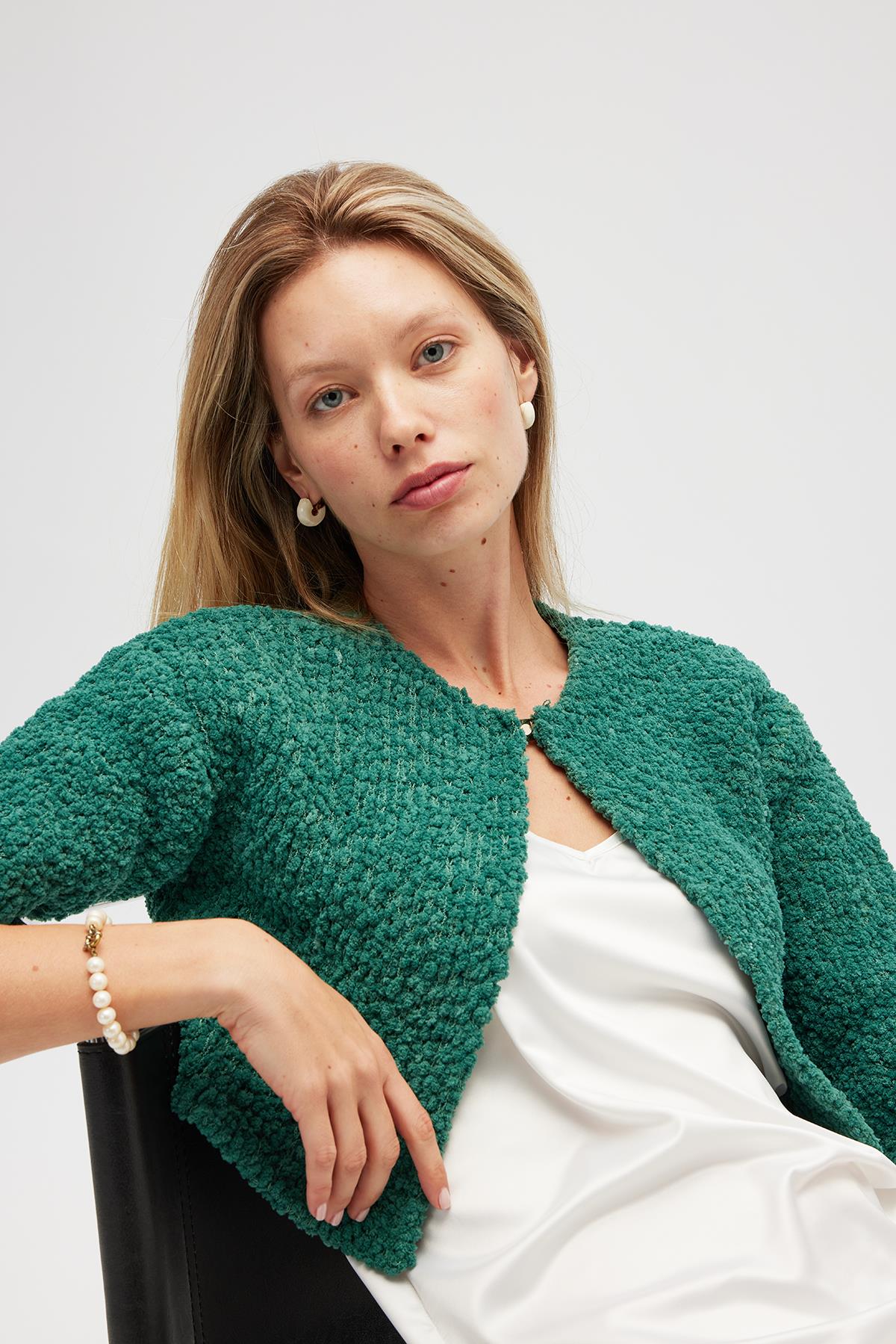 Peraluna Kayla, Düz Örgü, Kadın Kısa Triko Hırka - Yeşil