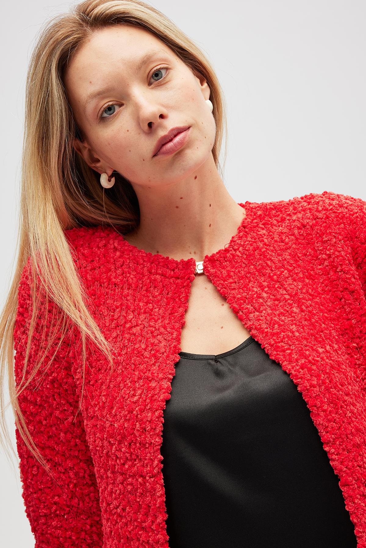 Peraluna Kayla, Düz Örgü, Kadın Kısa Triko Hırka - Kırmızı