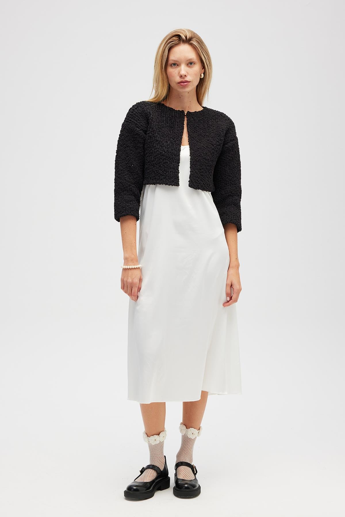 Peraluna Kayla, Düz Örgü, Kadın Kısa Triko Hırka - Siyah