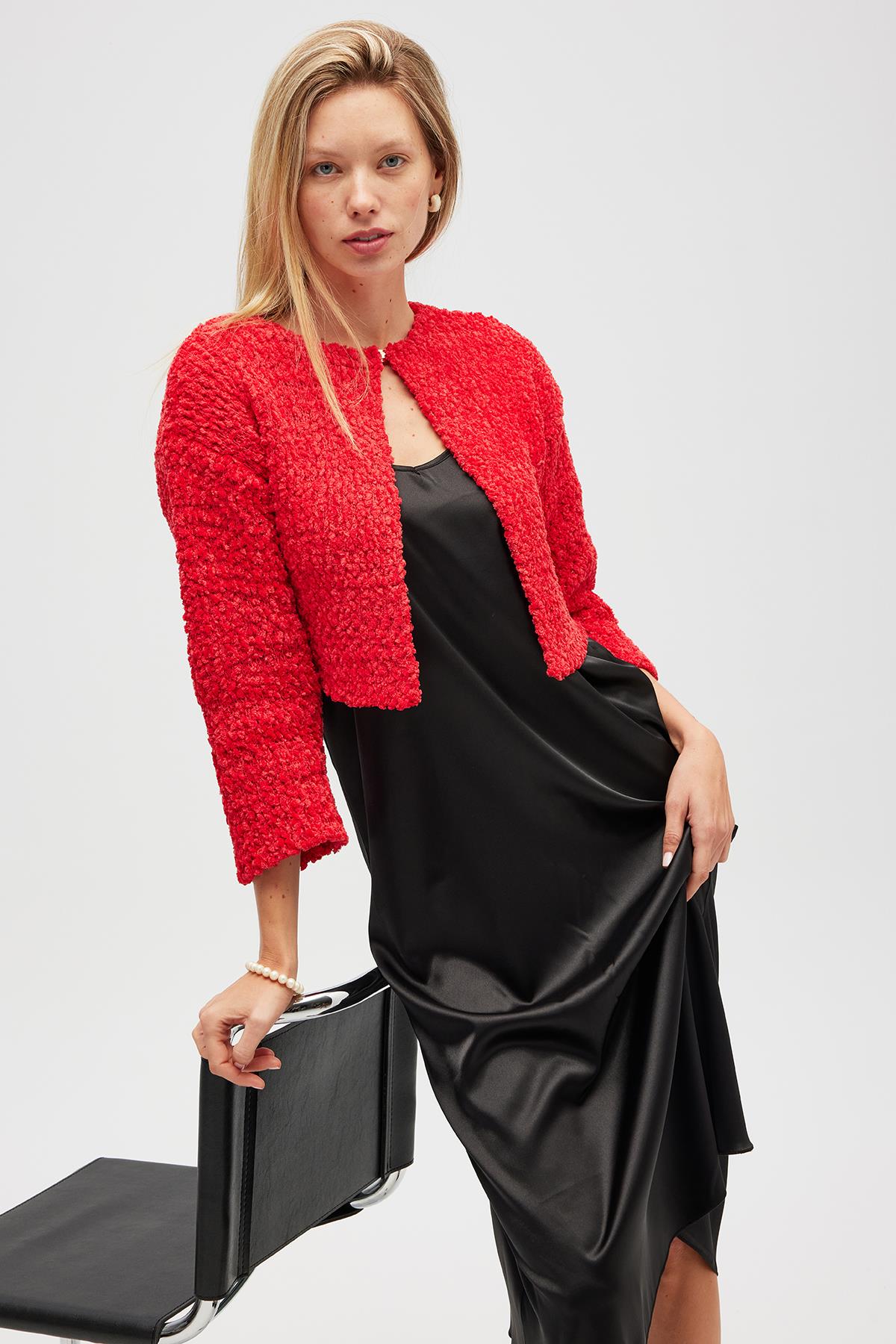 Peraluna Kayla, Düz Örgü, Kadın Kısa Triko Hırka - Kırmızı