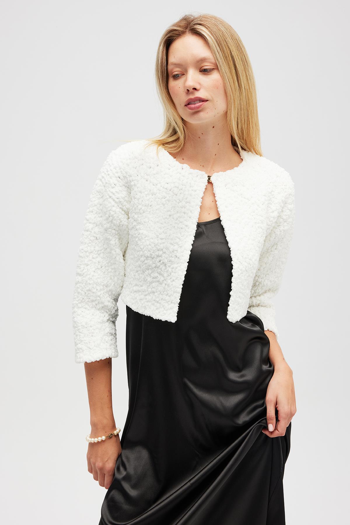 Peraluna Kayla, Düz Örgü, Kadın Kısa Triko Hırka - Ekru