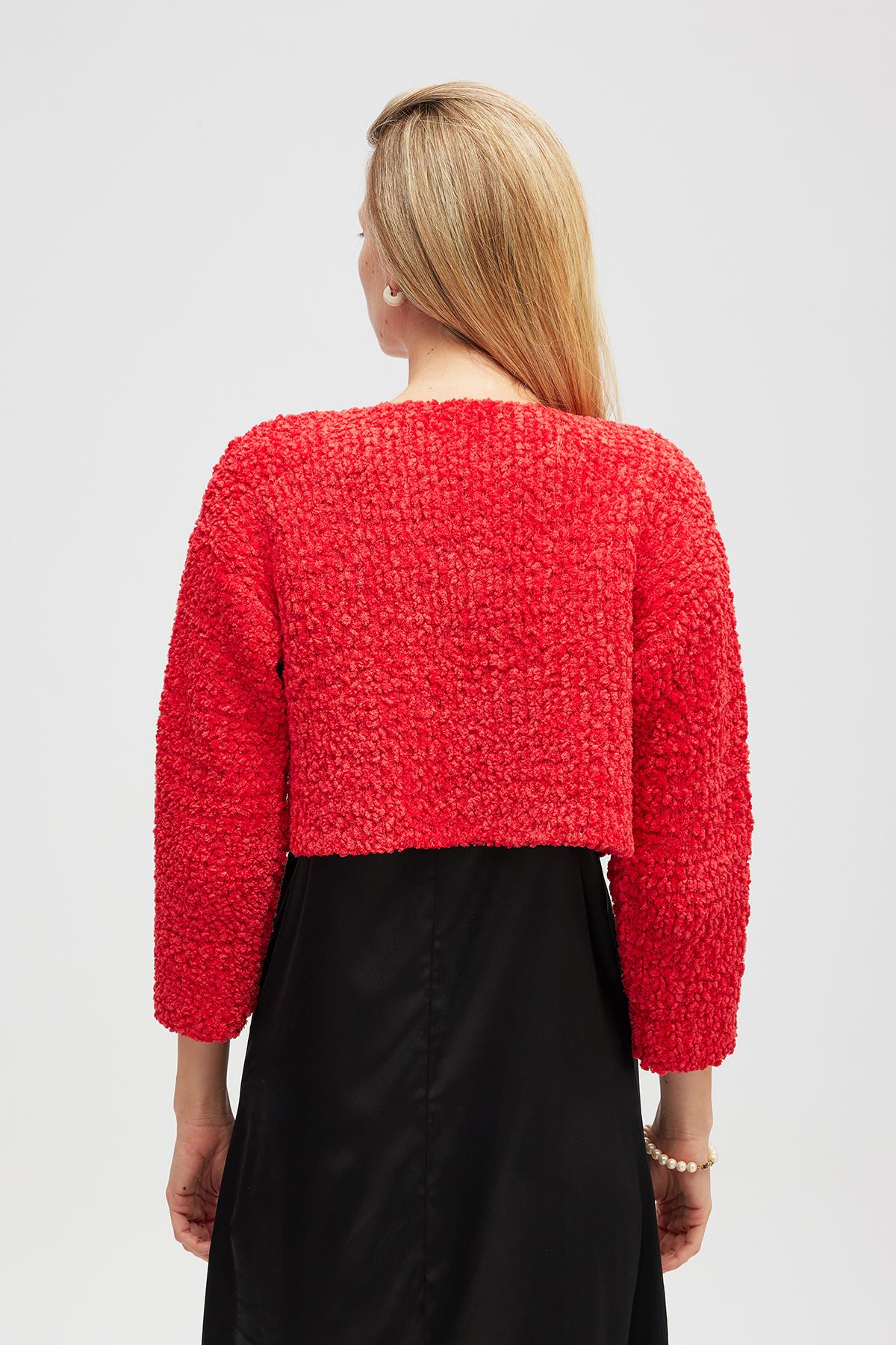 Peraluna Kayla, Düz Örgü, Kadın Kısa Triko Hırka - Kırmızı