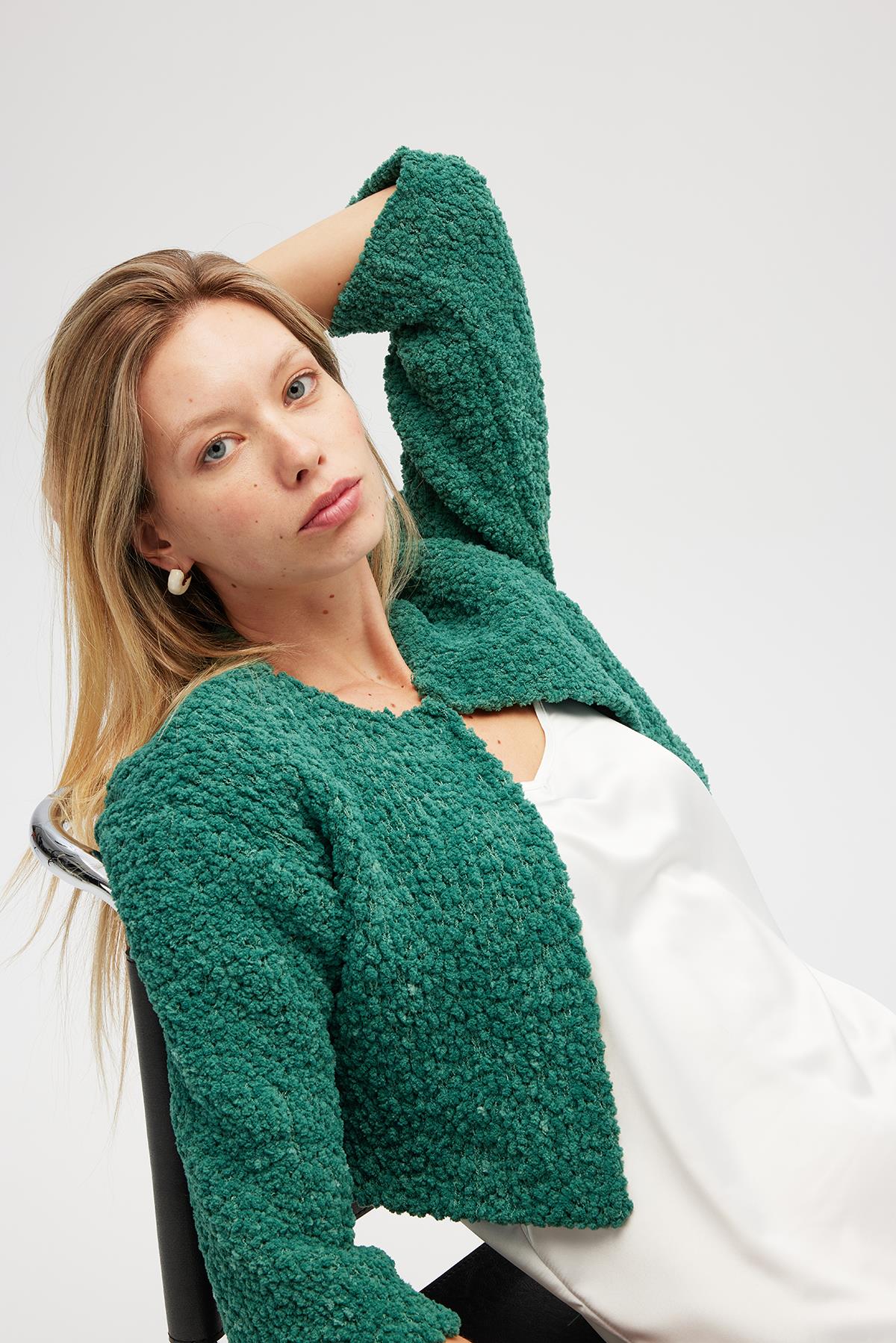 Peraluna Kayla, Düz Örgü, Kadın Kısa Triko Hırka - Yeşil