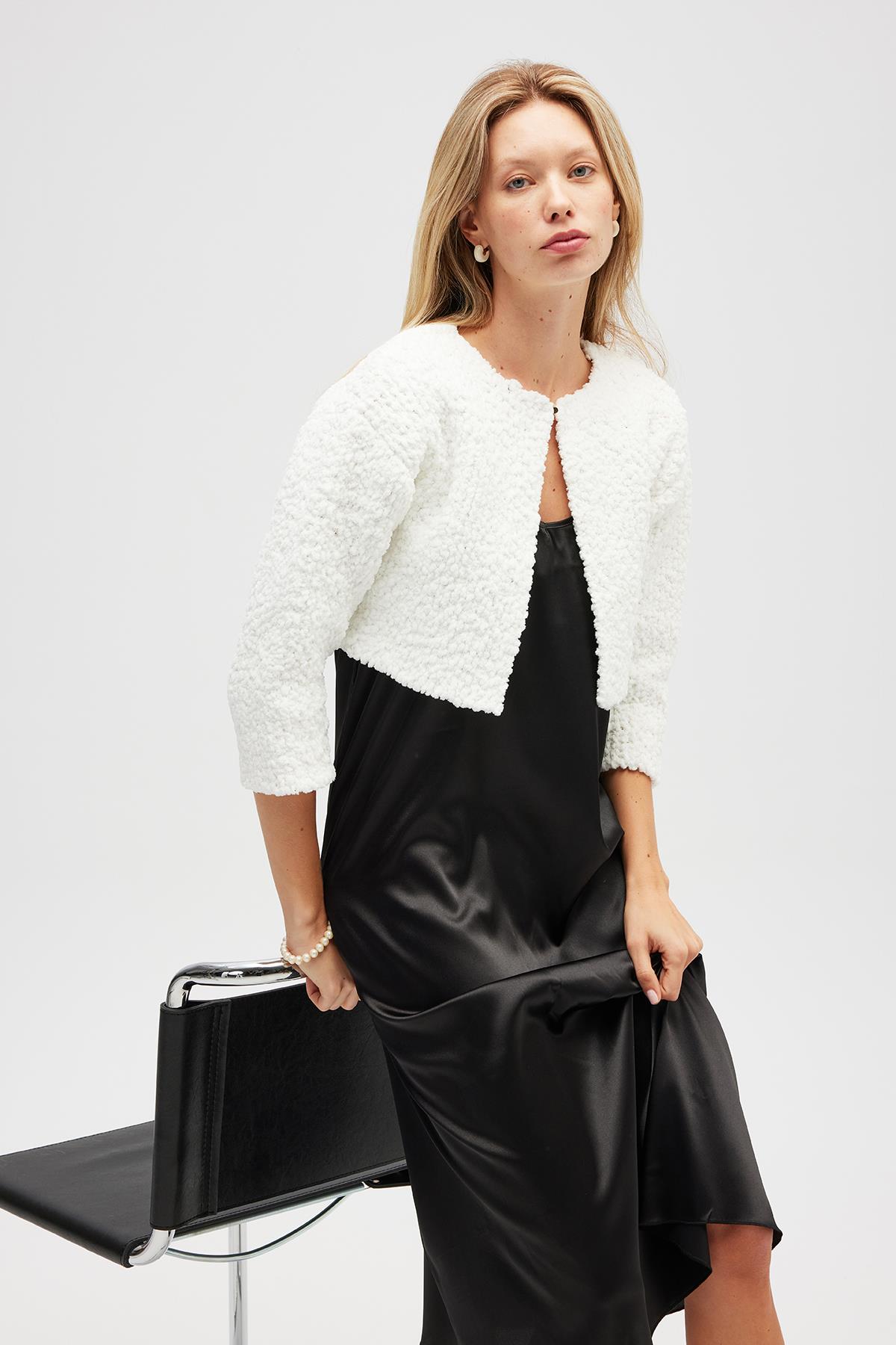 Peraluna Kayla, Düz Örgü, Kadın Kısa Triko Hırka - Ekru