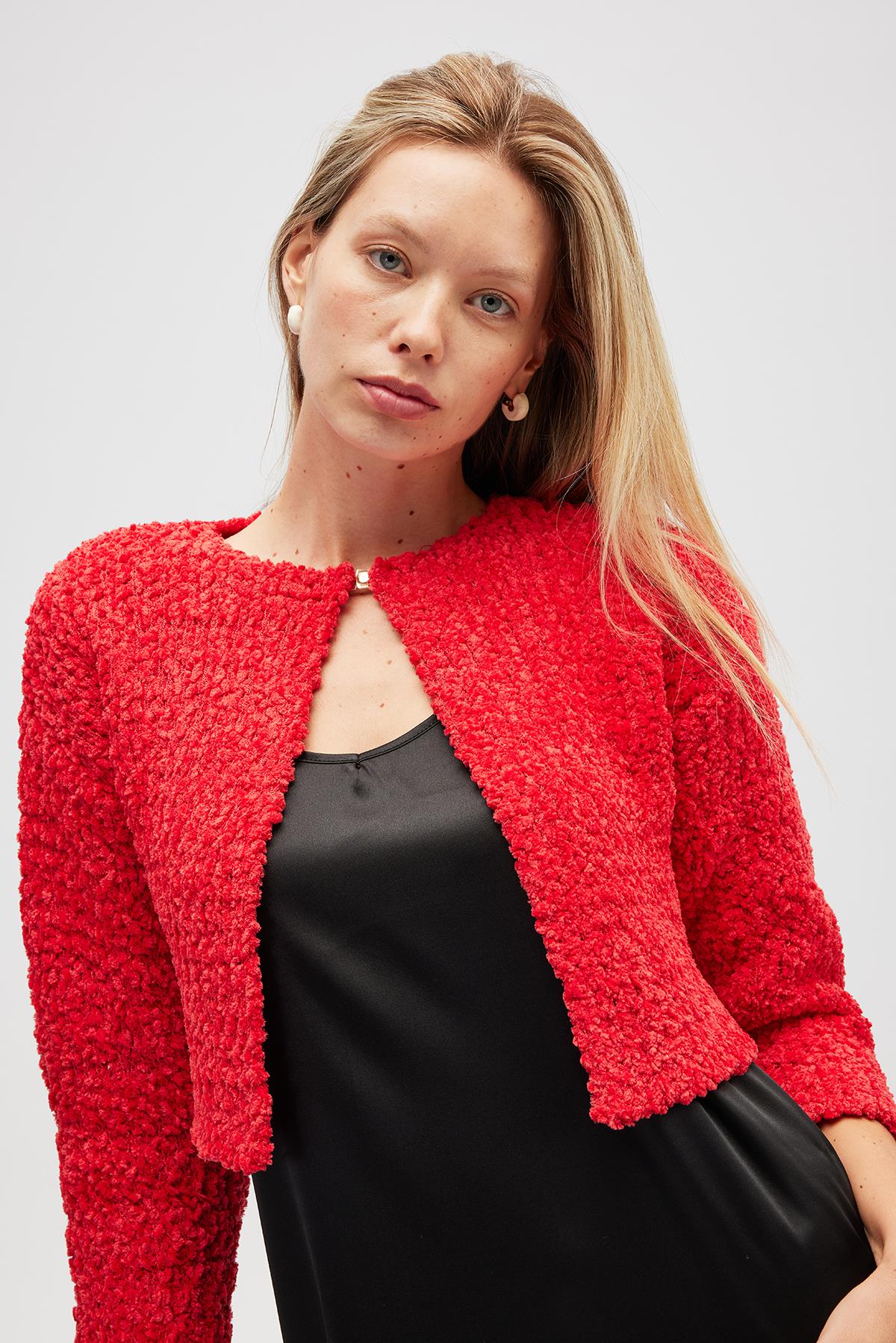 Peraluna Kayla, Düz Örgü, Kadın Kısa Triko Hırka - Kırmızı