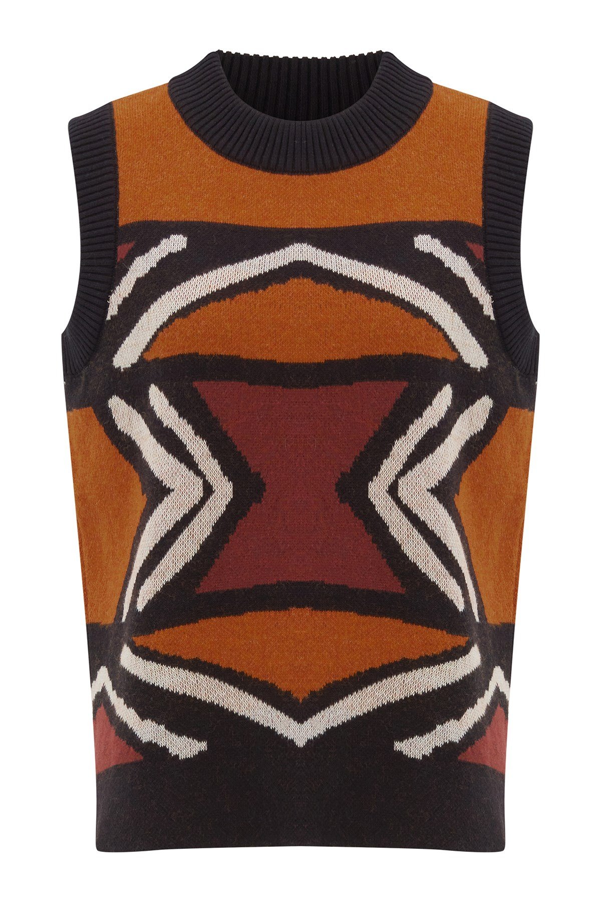 Peraluna KENDA SLIPOVER Etnik Jakar Desenli Yanları Yırtmaçlı Kadın Triko Süveter Multi