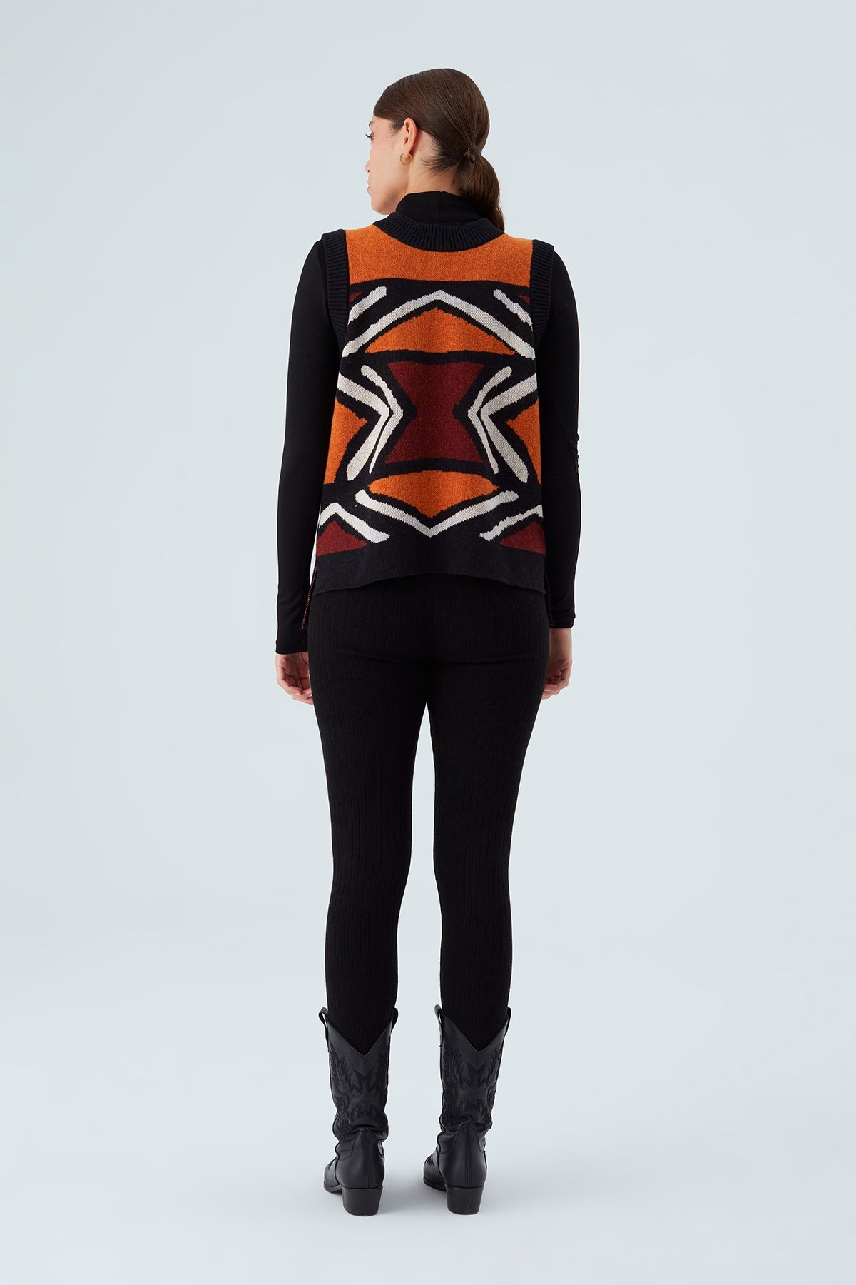 Peraluna KENDA SLIPOVER Etnik Jakar Desenli Yanları Yırtmaçlı Kadın Triko Süveter Multi