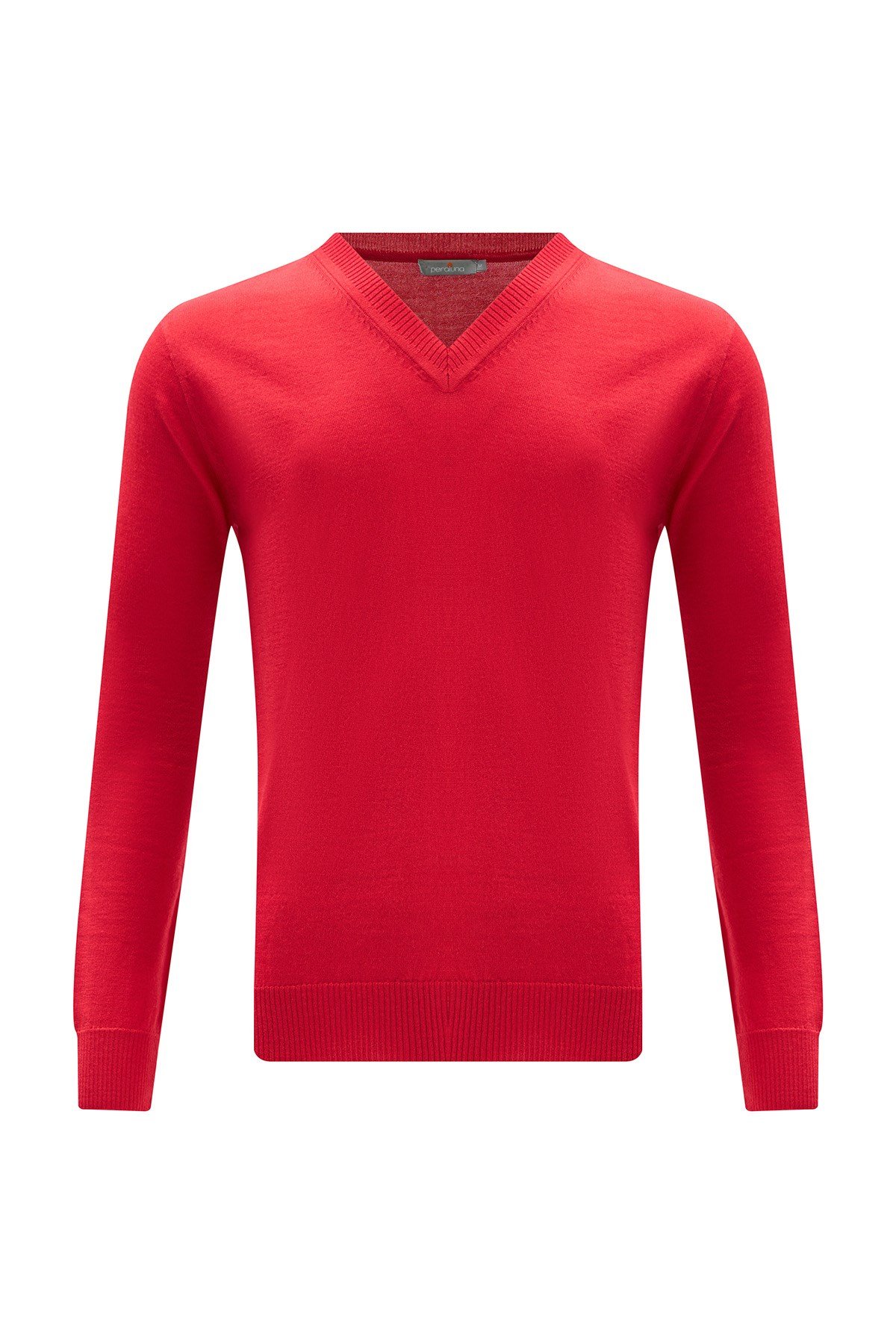 Peraluna Kırmızı V Yaka Basic Erkek Triko Kazak