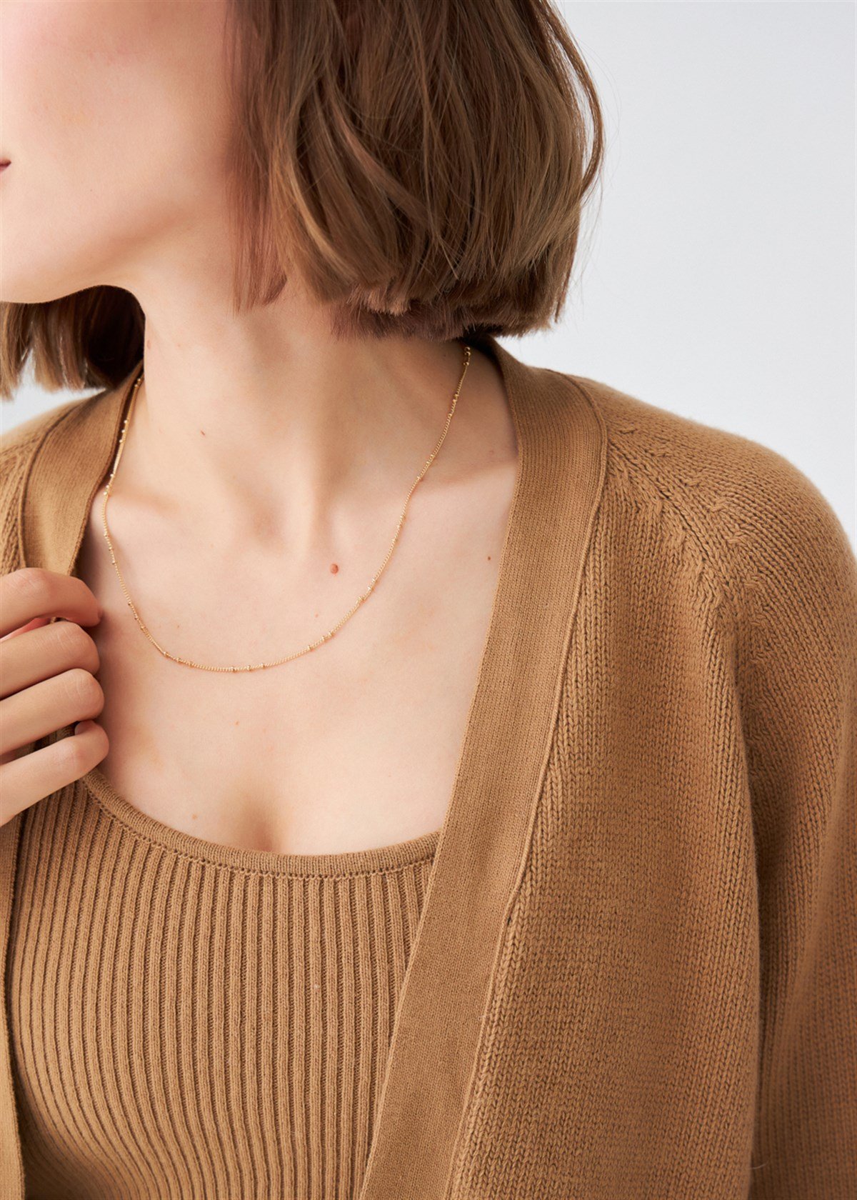 Peraluna Kısa Kaşmir Karışım Kadın Triko Bolero Camel Melanj