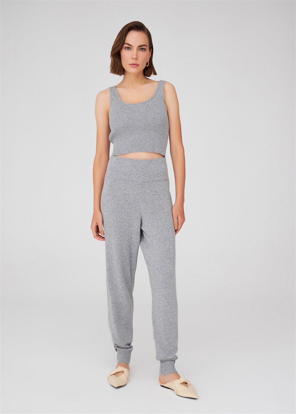 Peraluna Ribbed Knitwear Women's Crop Undershirt - Gray Melange