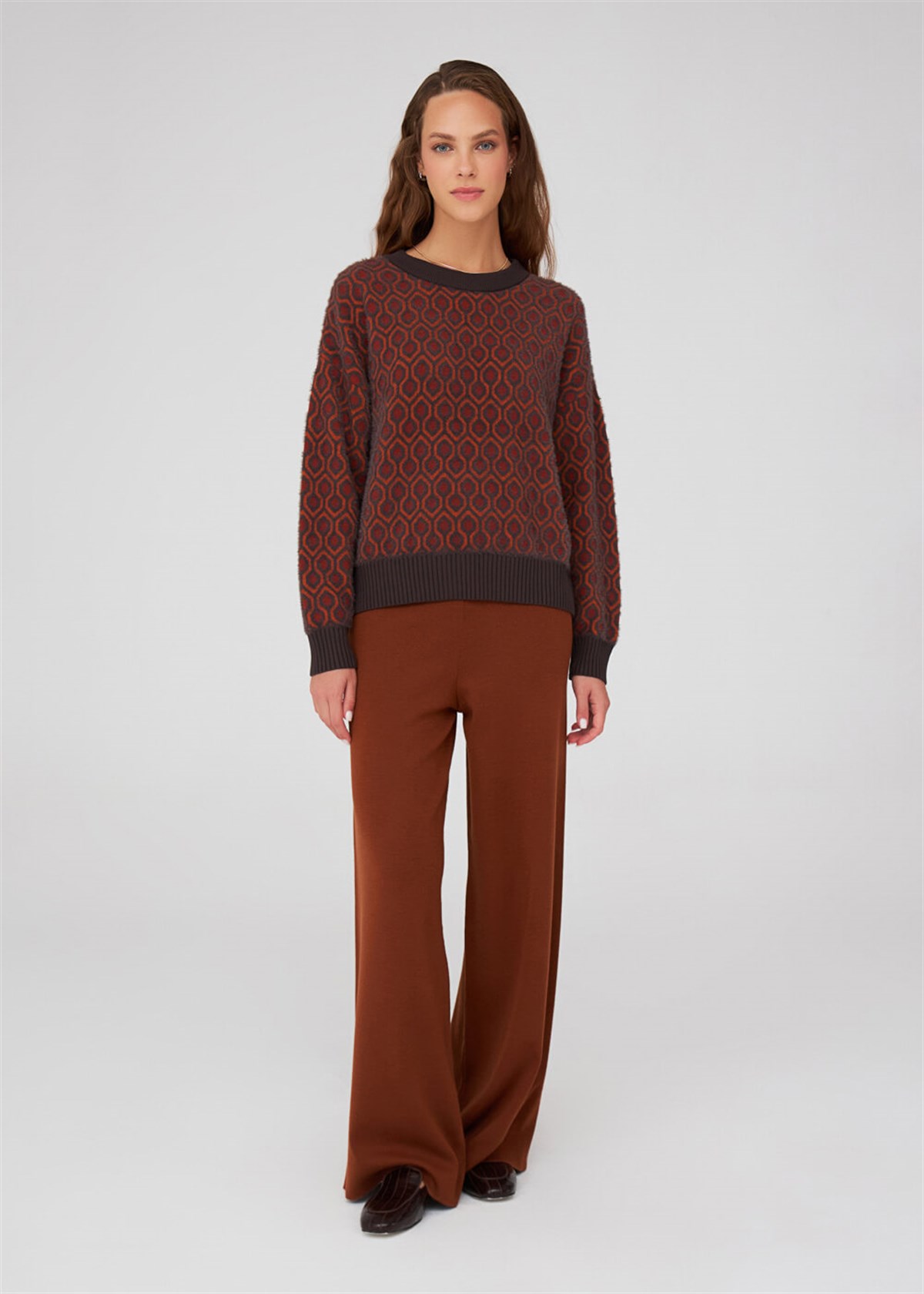 Peraluna Hexagonal Patterned O-Neck Loose Cut Women's Knitwear Sweater - Multicolor