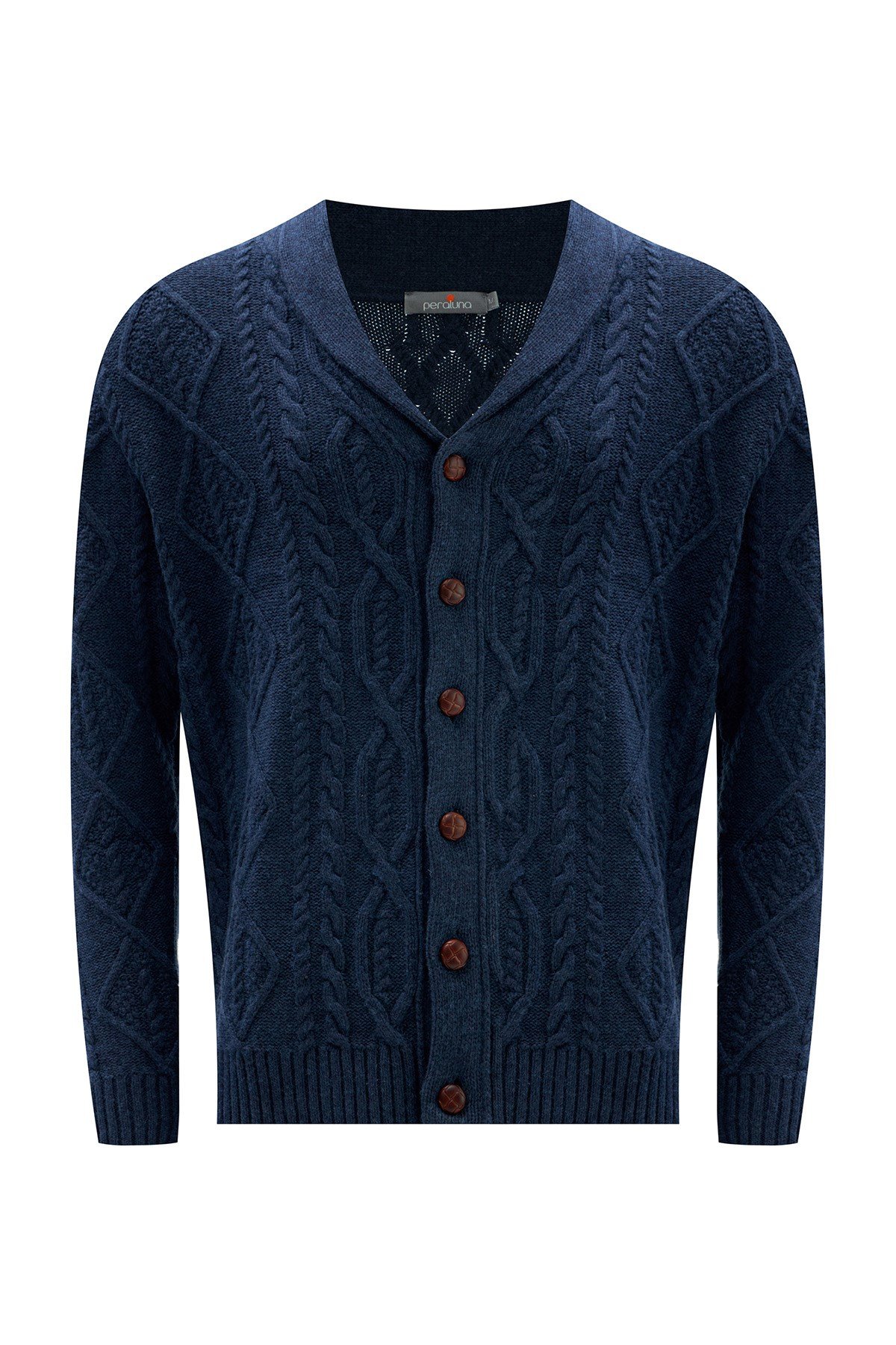 Peraluna Lacivert Şal Yaka Yünlü Erkek Triko Hırka