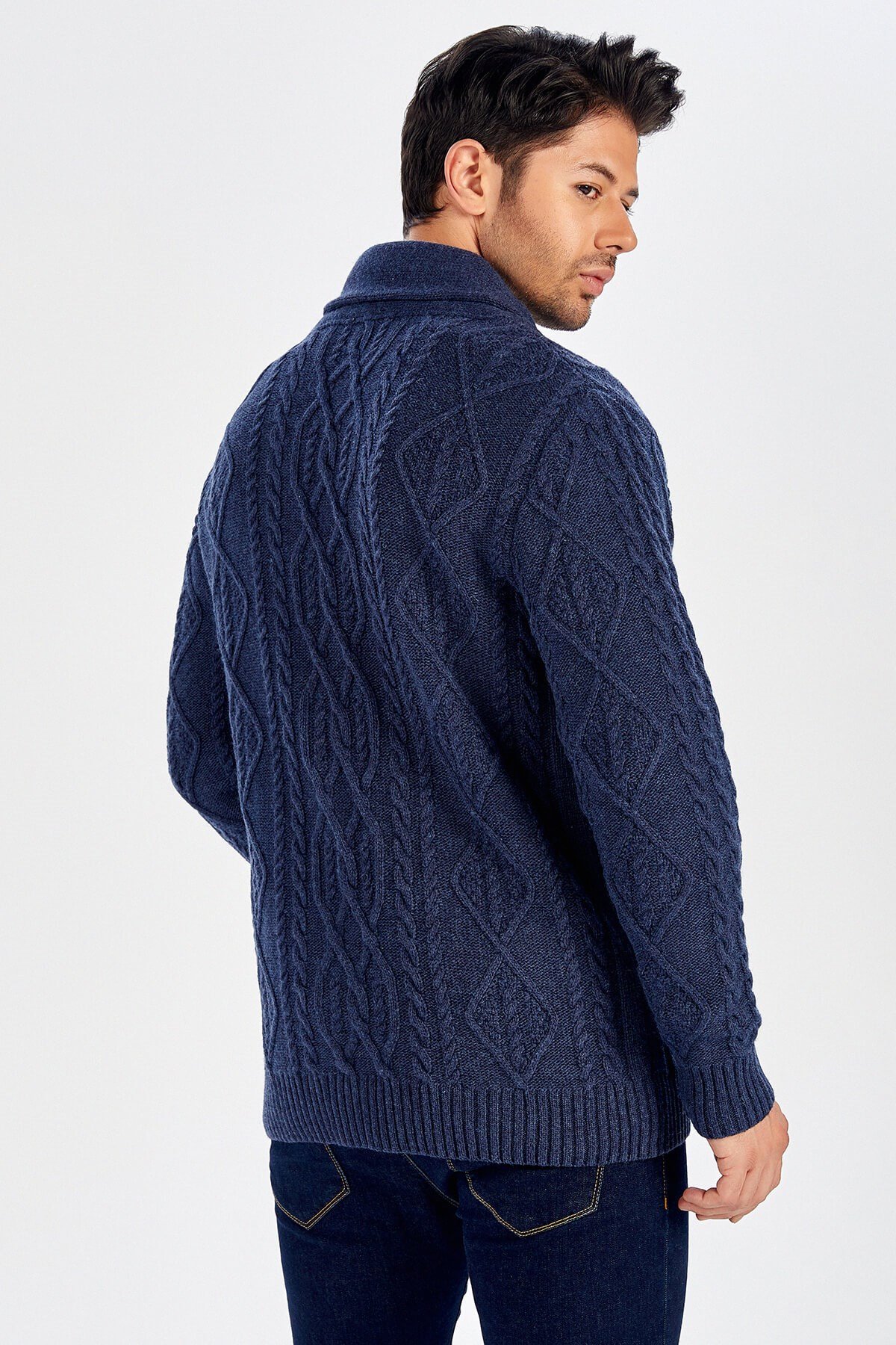 Peraluna Lacivert Troyer Yaka Yünlü Erkek Hırka