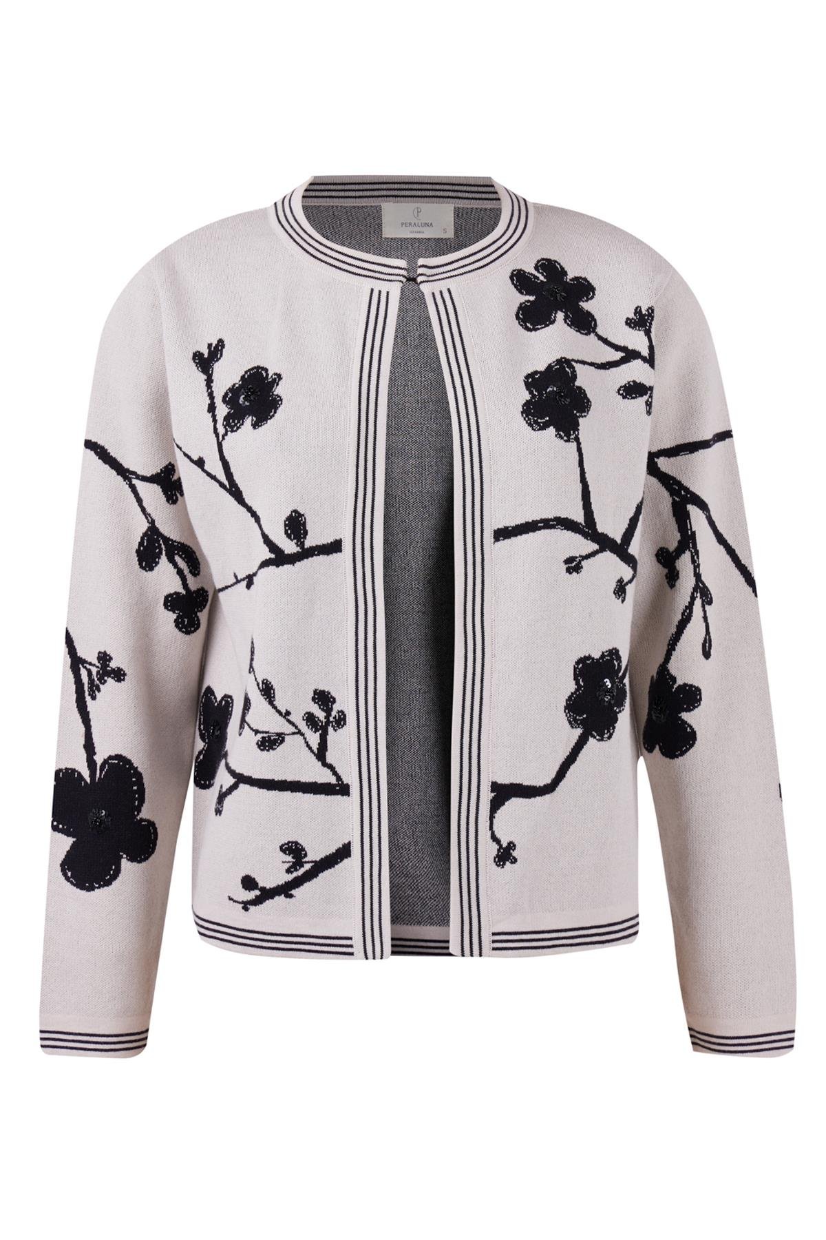 Peraluna LADY SAKURA JACKET Sakura Desen Komfort Fit Kadın Triko Ceket - Bej