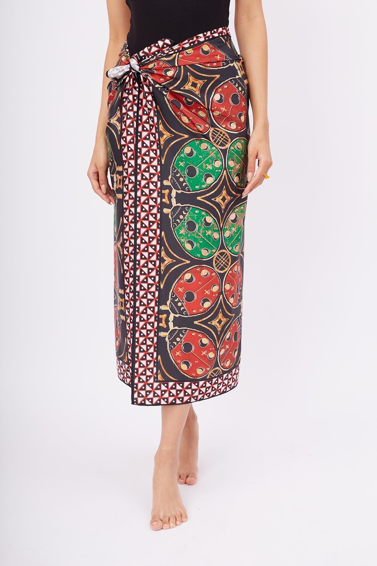 Peraluna LADYBUG SCARFE Uğurböceği Baskılı Saten Eşarp - Çok Renkli