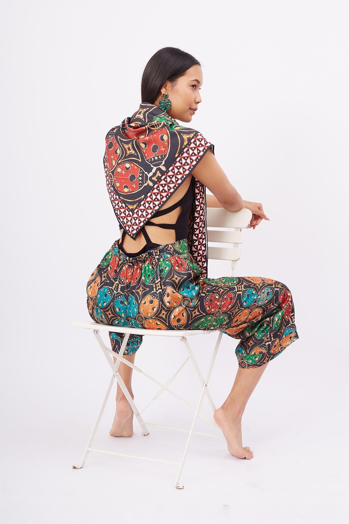 Peraluna LADYBUG SCARFE Uğurböceği Baskılı Saten Eşarp - Çok Renkli