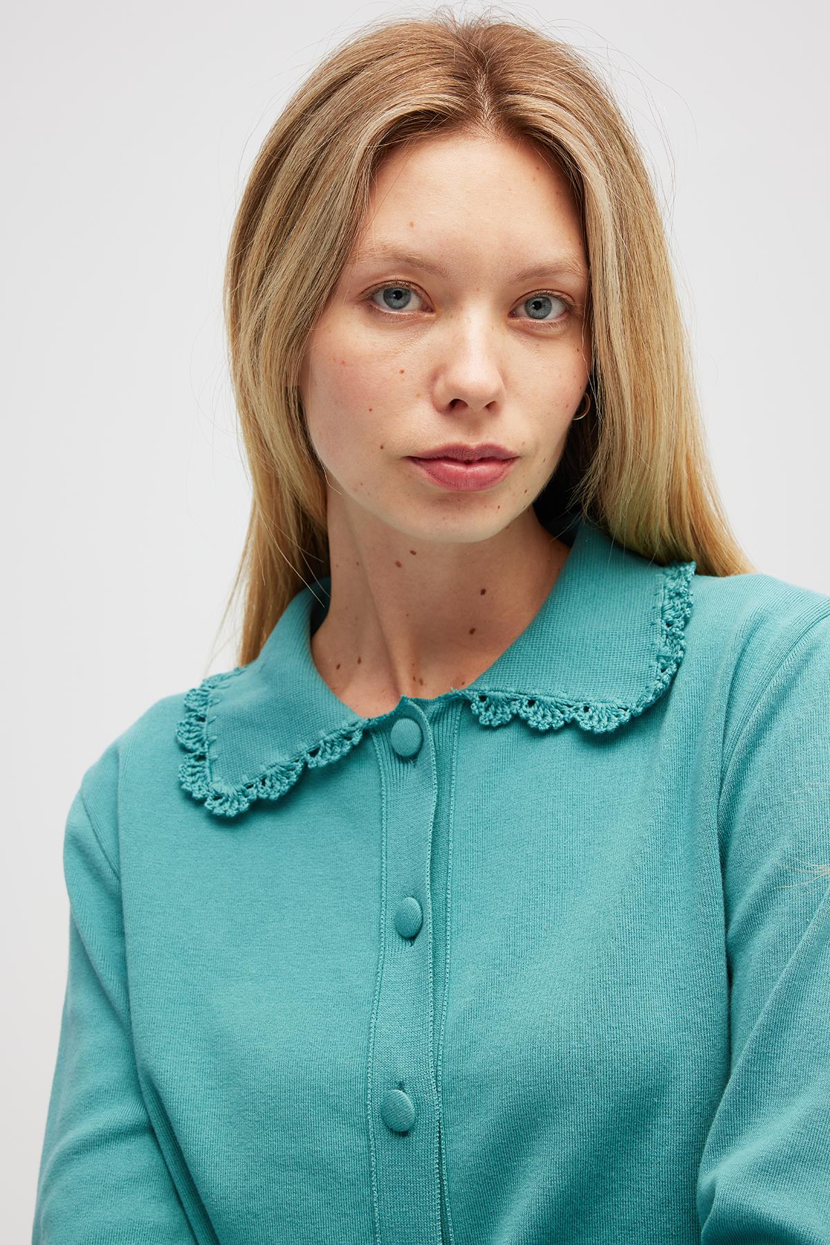 Peraluna Laila, Düz Örgü, Polo Yaka, Kadın Triko Hırka - Okaliptus Yeşil