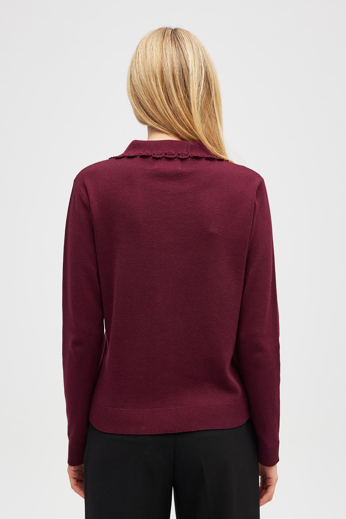 Peraluna Laila, Düz Örgü, Polo Yaka, Kadın Triko Hırka - Bordo