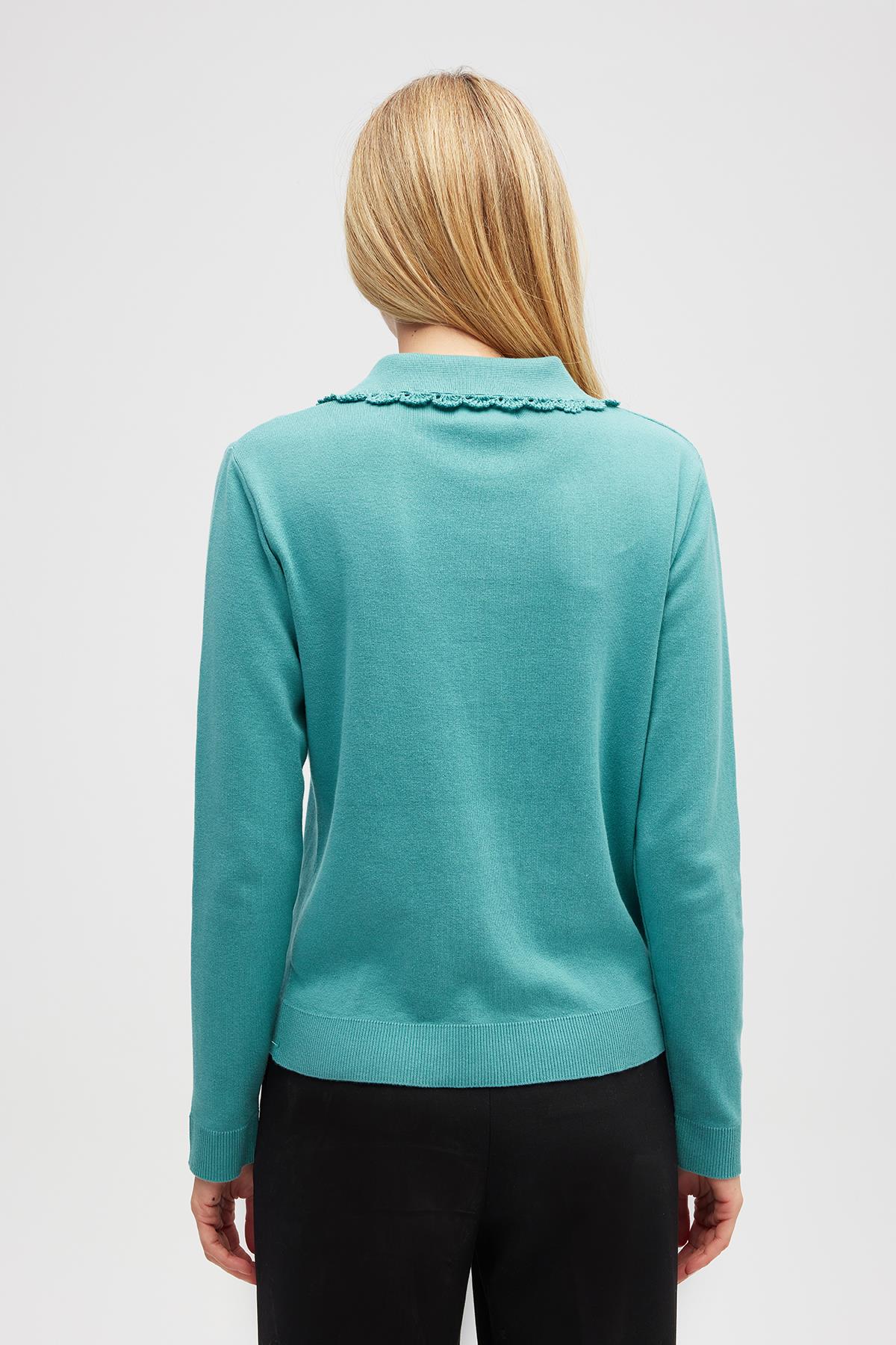Peraluna Laila, Düz Örgü, Polo Yaka, Kadın Triko Hırka - Okaliptus Yeşil