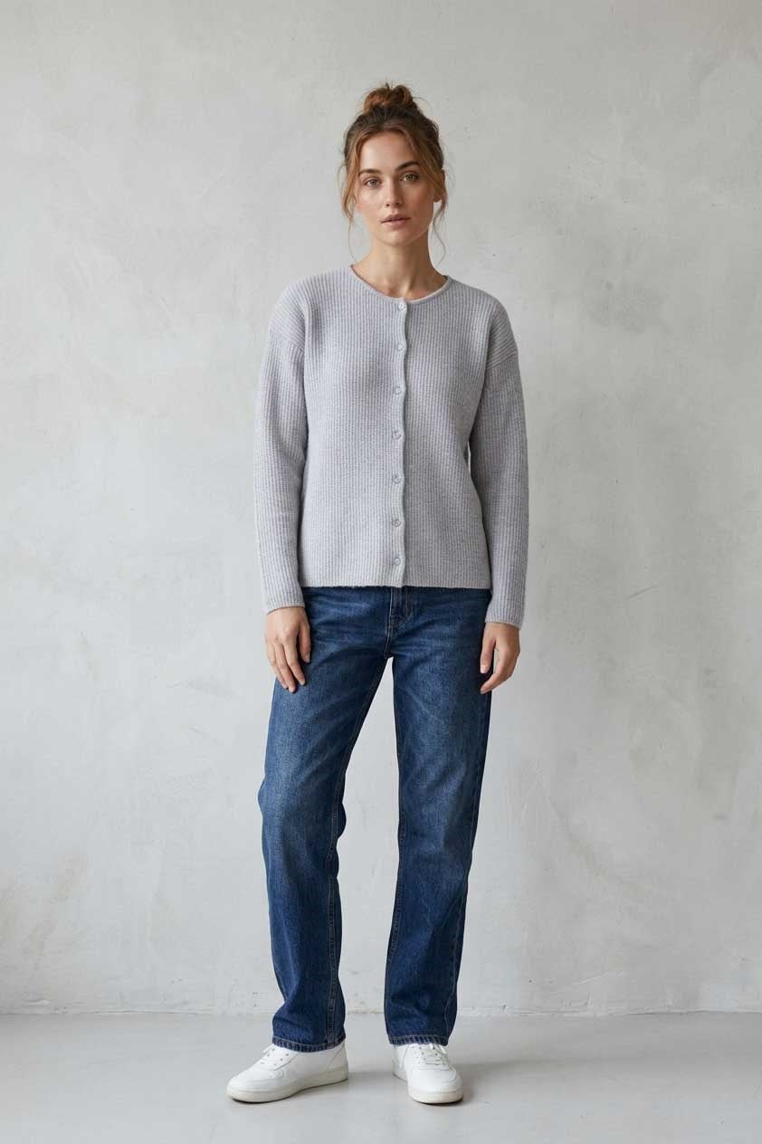 Peraluna Latina Cardigan - Selanik Örgü Kadın Hırka - Açık Gri