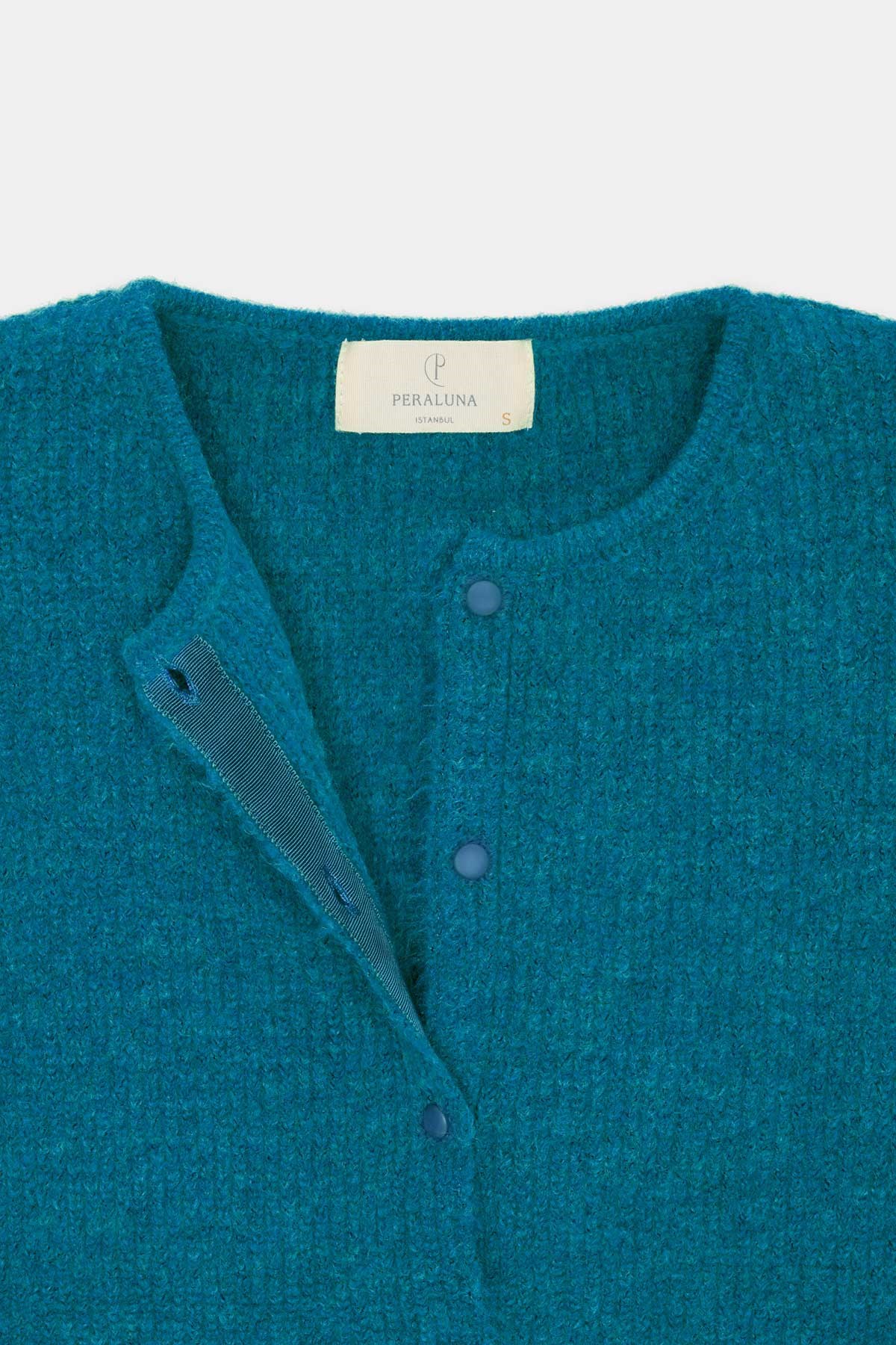 Peraluna Latina Cardigan - Selanik Örgü Kadın Hırka - Petrol Mavi