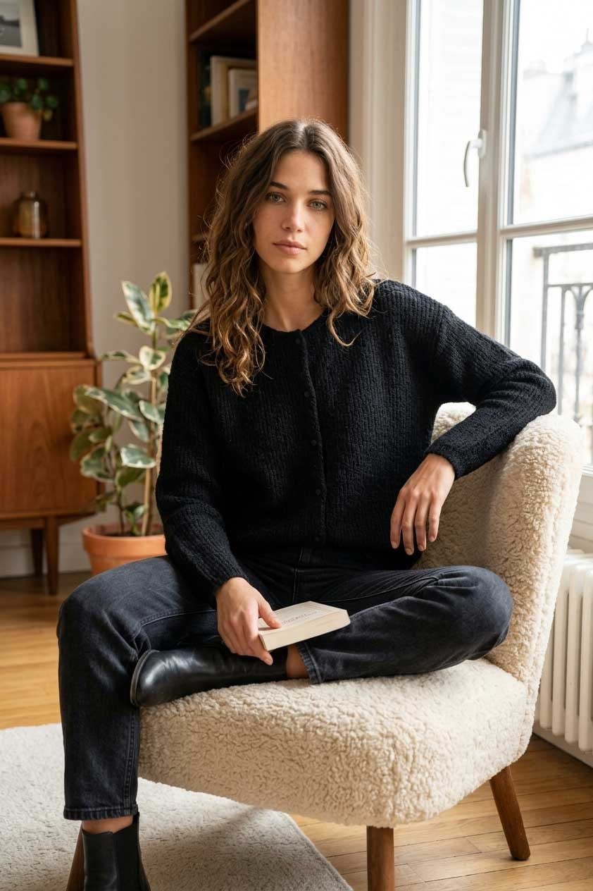 Peraluna Latina Cardigan - Selanik Örgü Kadın Hırka - Siyah