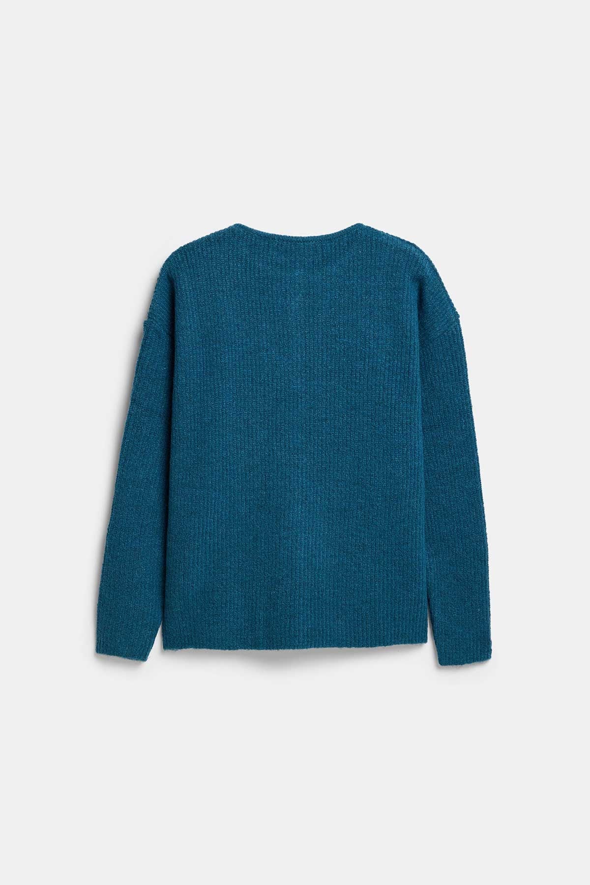Peraluna Latina Cardigan - Selanik Örgü Kadın Hırka - Petrol Mavi