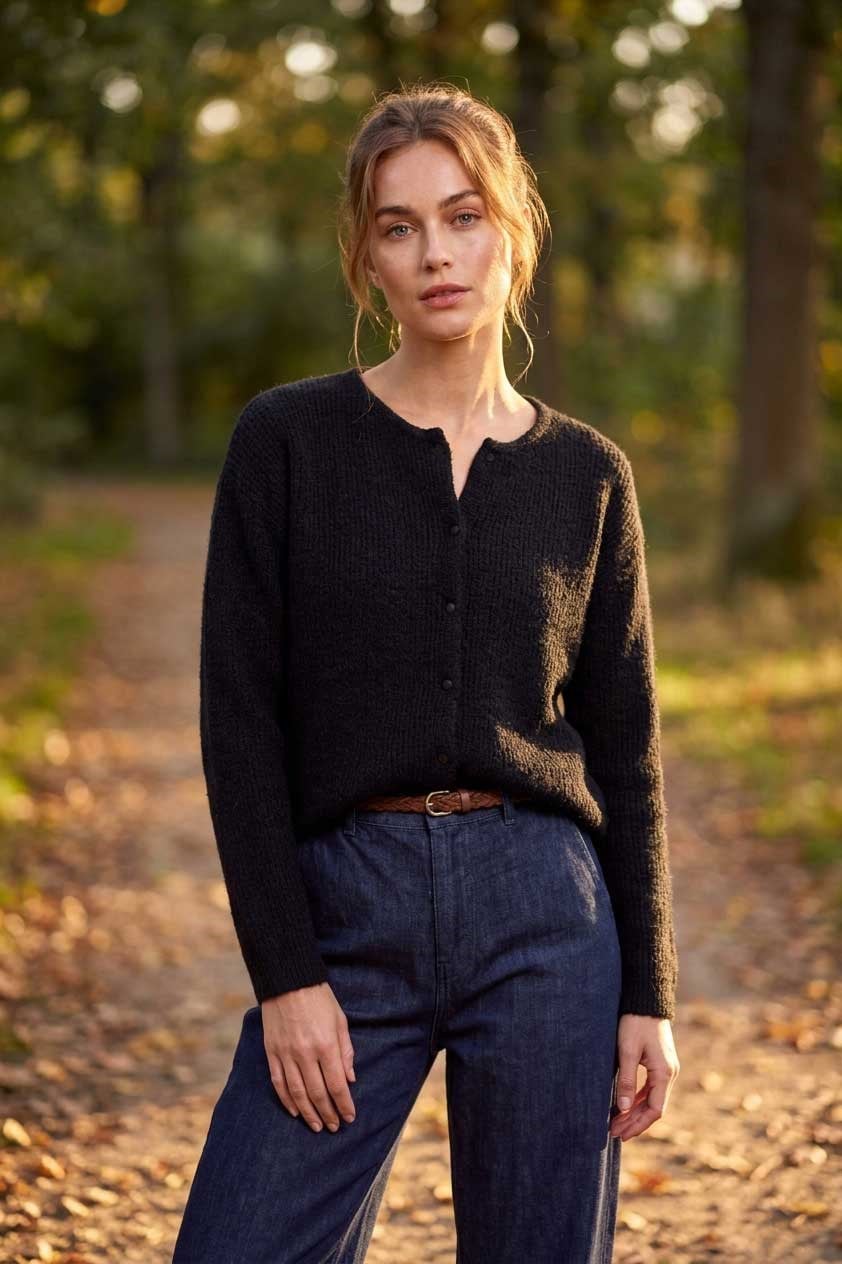 Peraluna Latina Cardigan - Selanik Örgü Kadın Hırka - Siyah