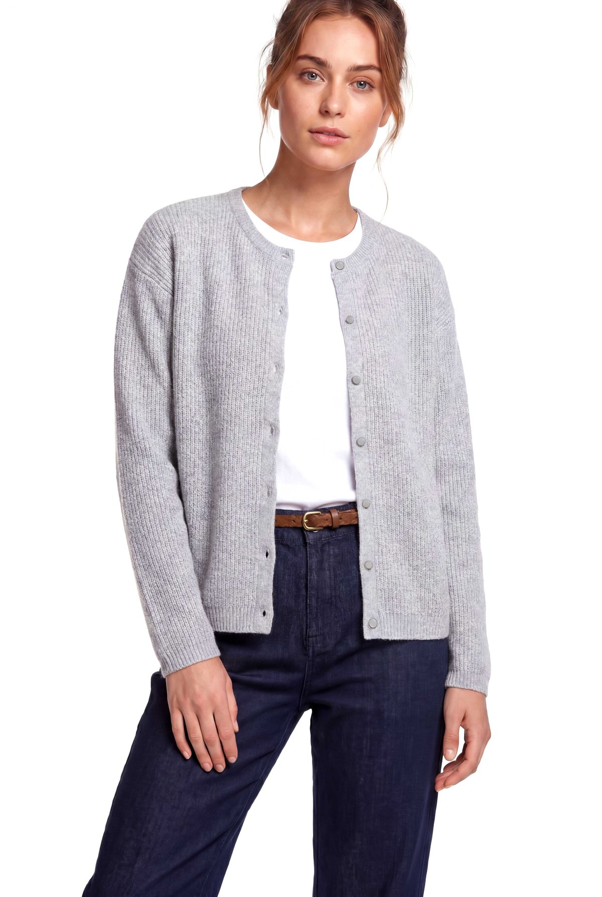Peraluna Latina Cardigan - Selanik Örgü Kadın Hırka - Açık Gri