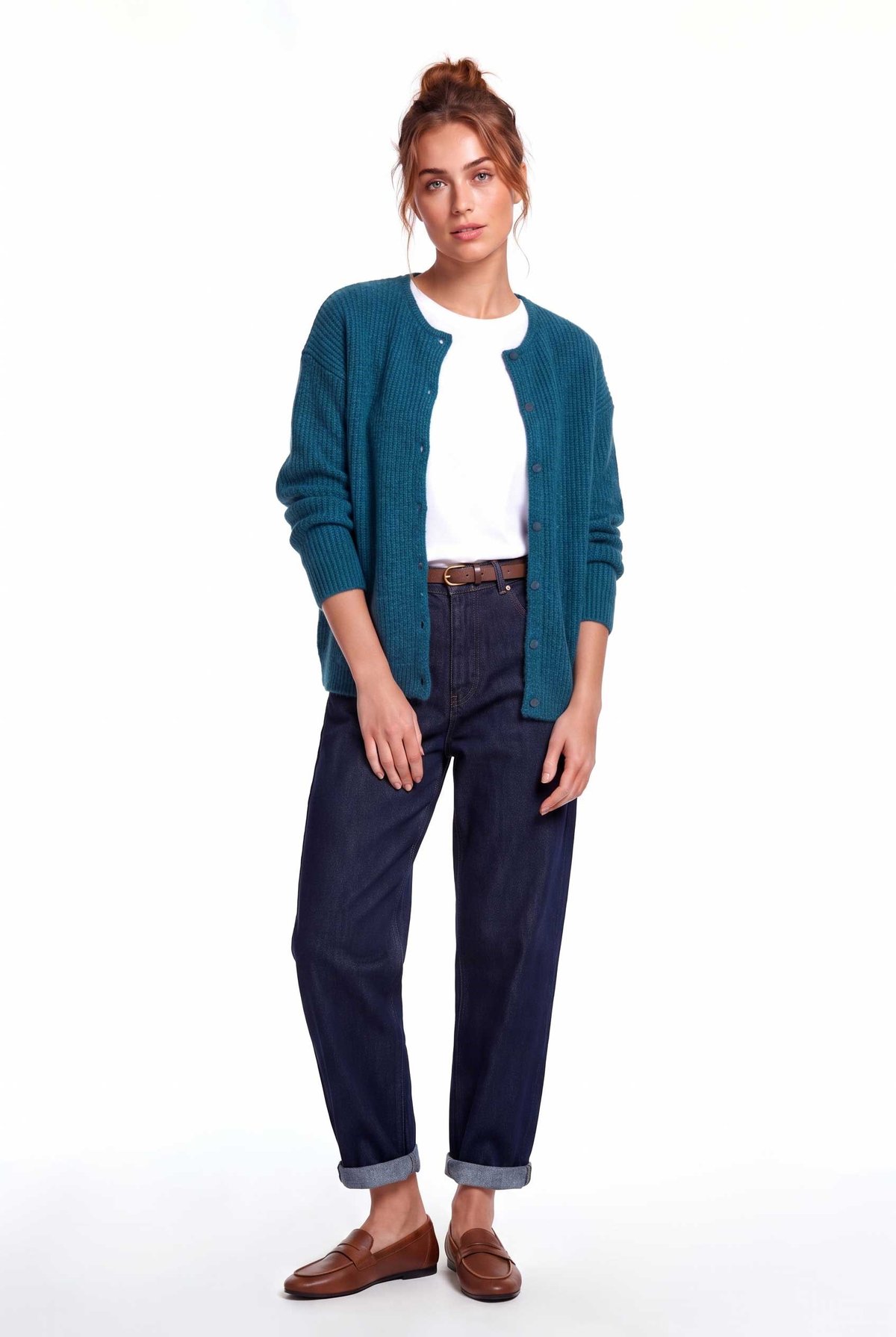Peraluna Latina Cardigan - Selanik Örgü Kadın Hırka - Petrol Mavi