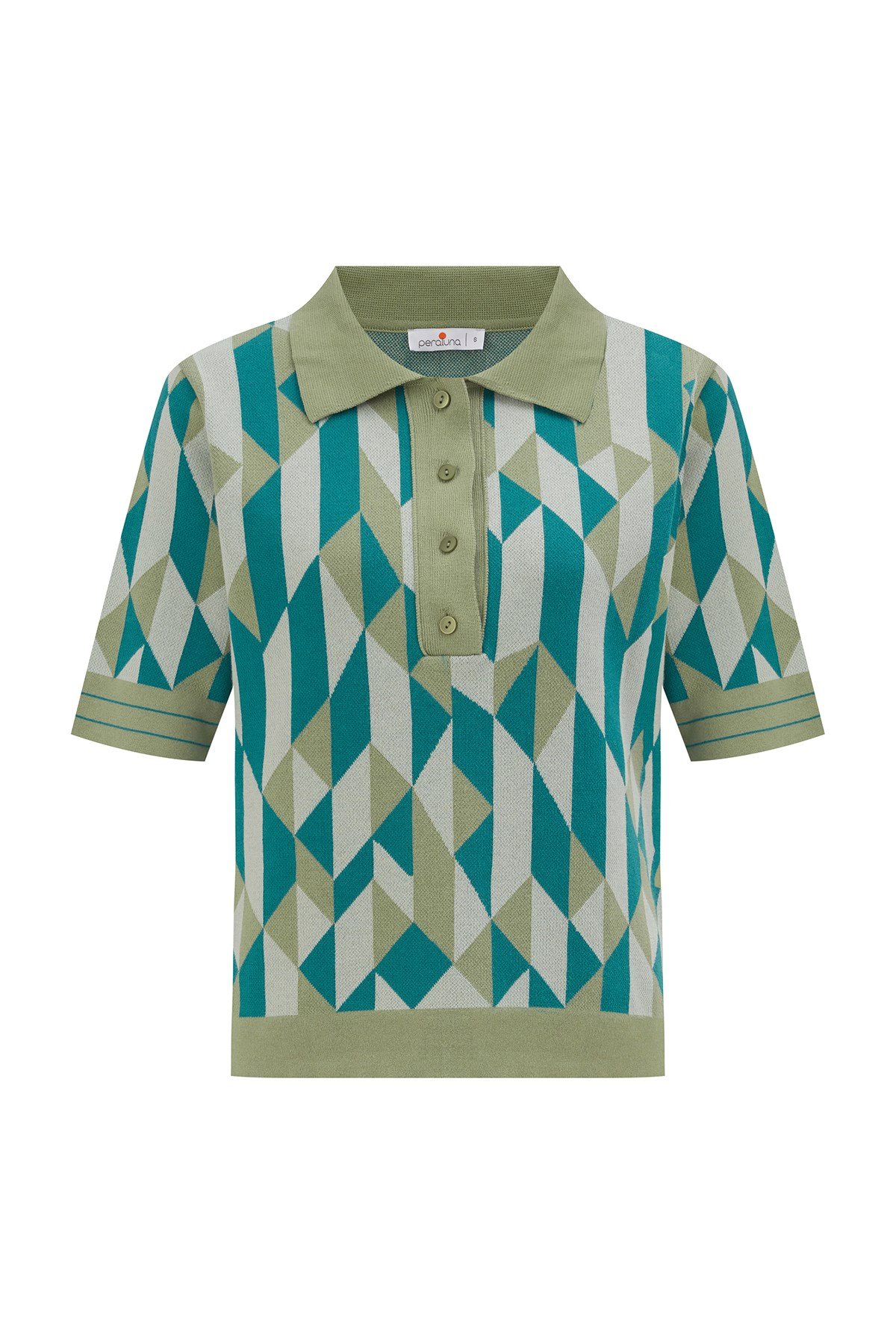 Peraluna LENA BLOUSE Geometrik Retro Desenli Kadın Triko Bluz Multi Yeşil