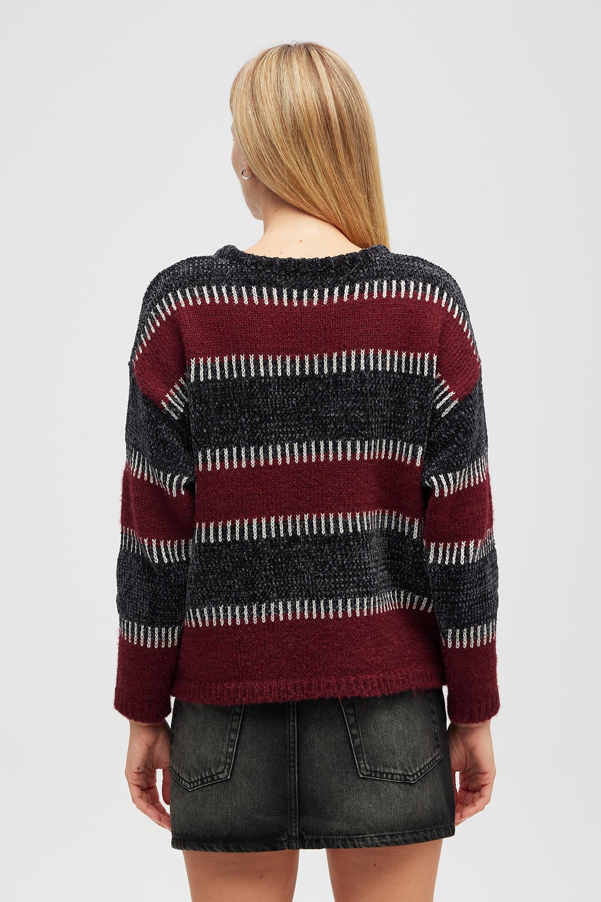 Peraluna Liliane Geniş Çizgili, Kadın Triko Tunik - Antrasit Multi