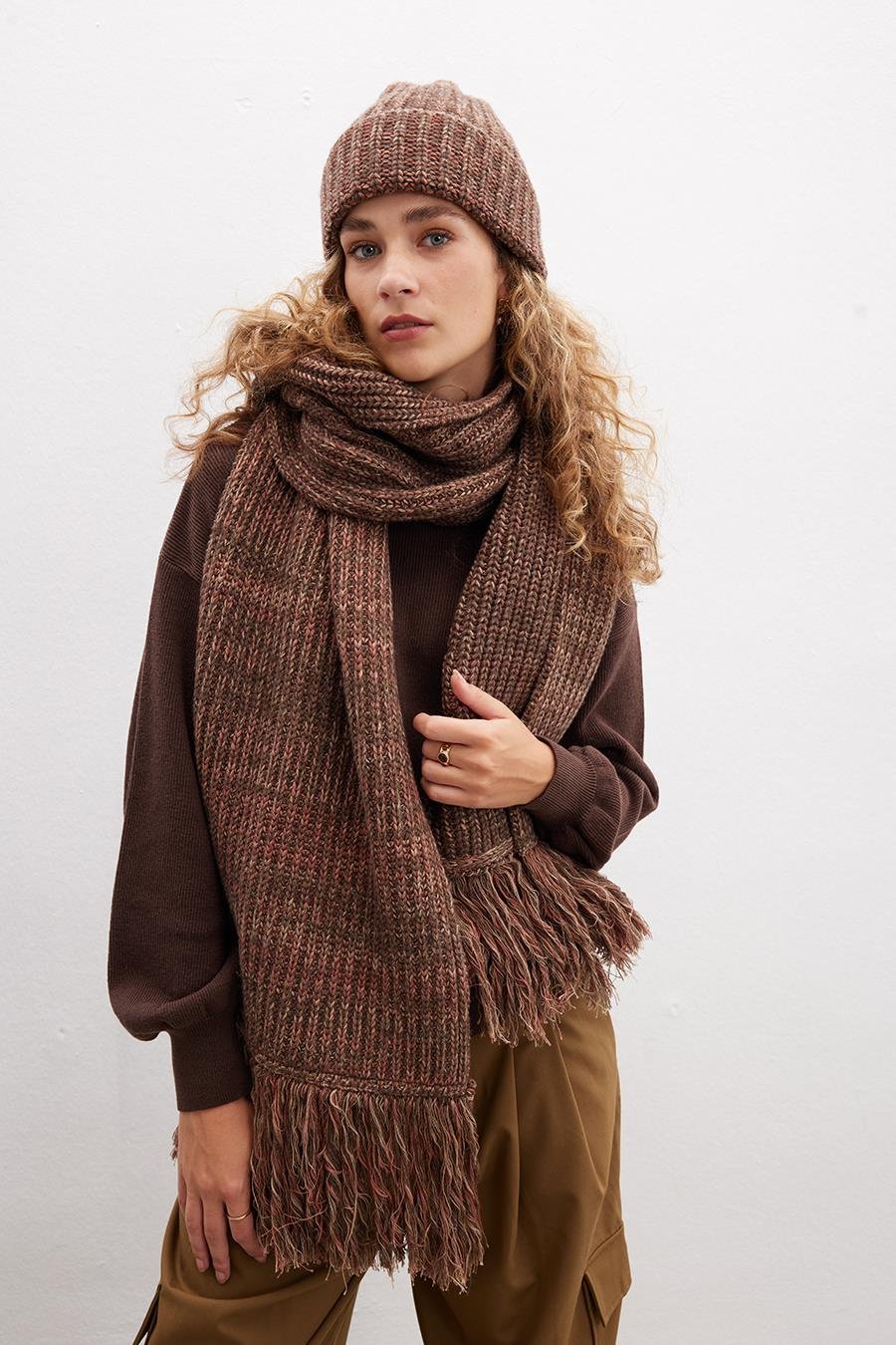 Peraluna LORETTA BEANIE Melanj Kadın Triko Bere - Kahve Muline