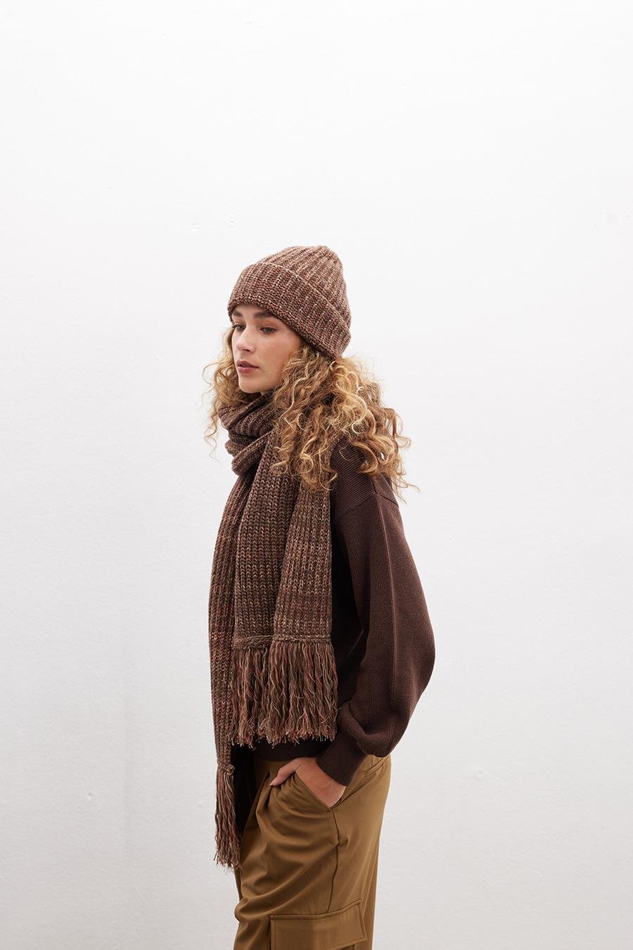 Peraluna LORETTA BEANIE Melanj Kadın Triko Bere - Kahve Muline