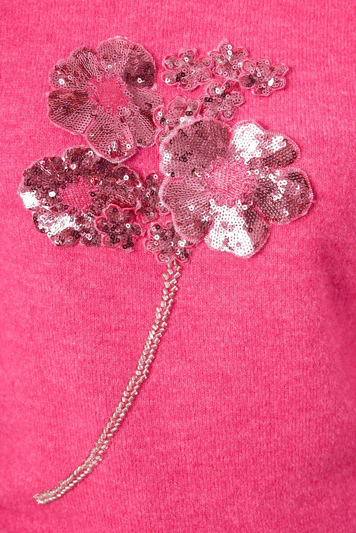 Peraluna Lorna Boncuk İşlemeli Kadın Triko Kazak - Fuşya