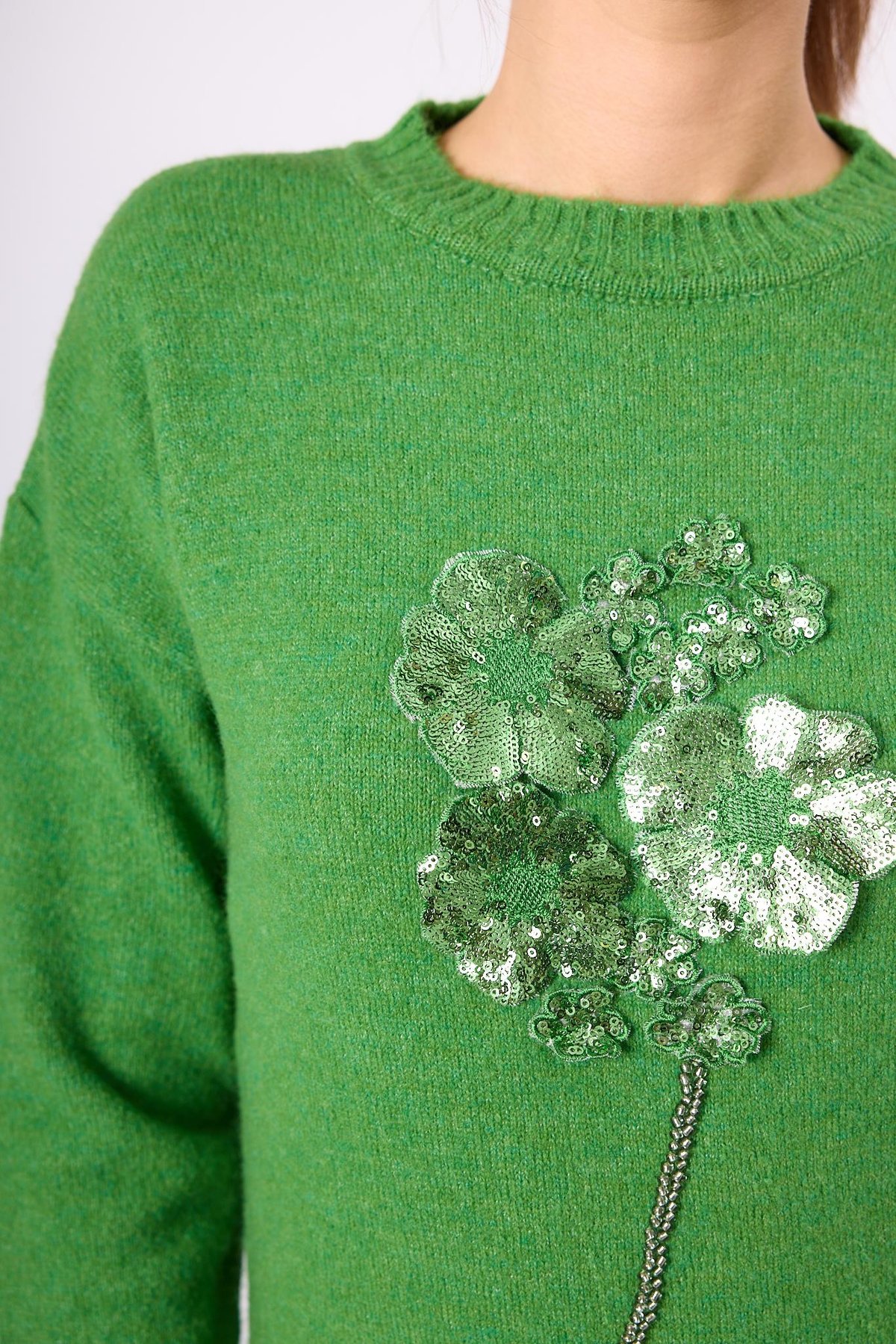 Peraluna Lorna Boncuk İşlemeli Kadın Triko Kazak - Açık Yeşil