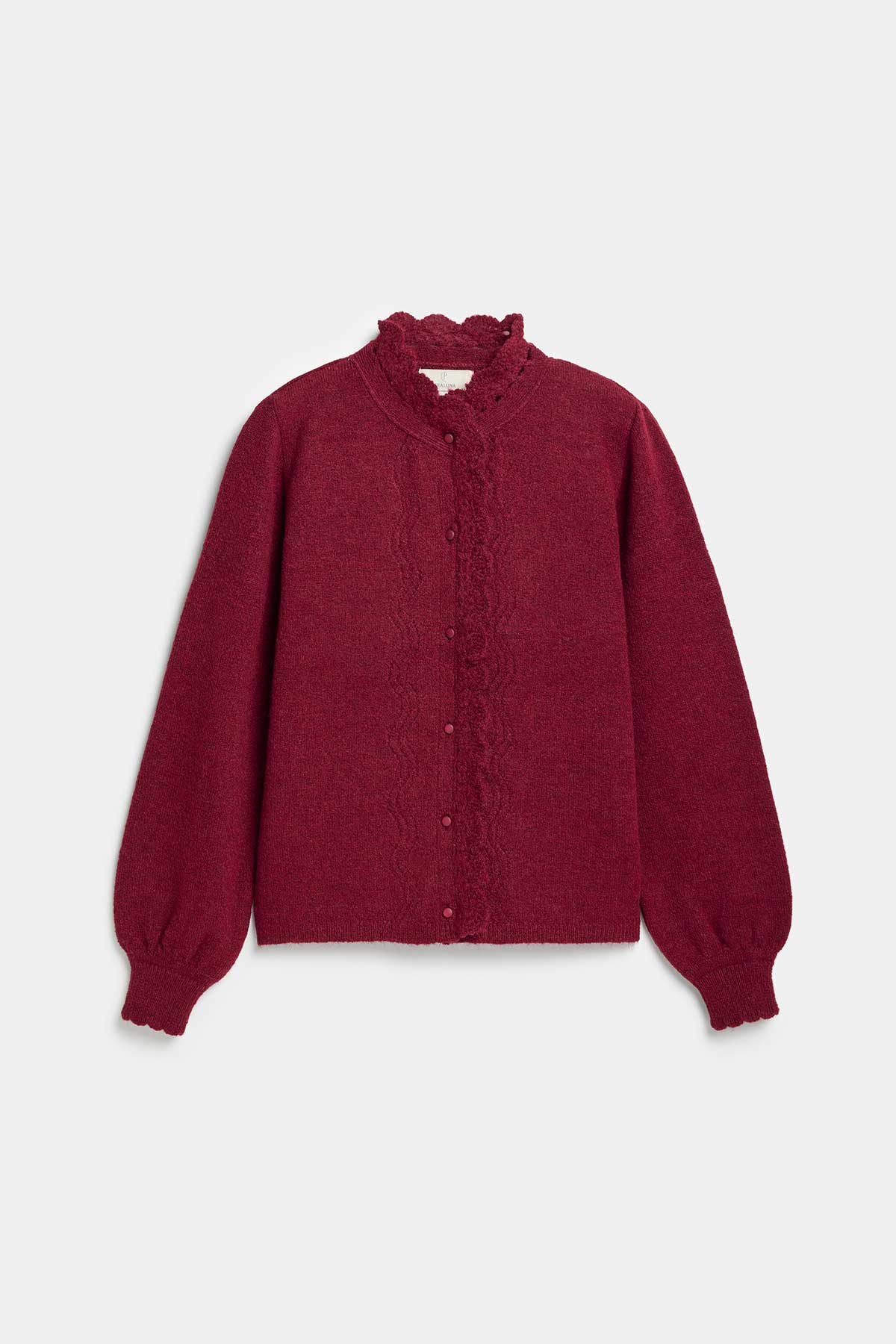 Peraluna Lucca Cardigan - Rahat Kesim Tığ İşli Kadın Triko Hırka - Bordo