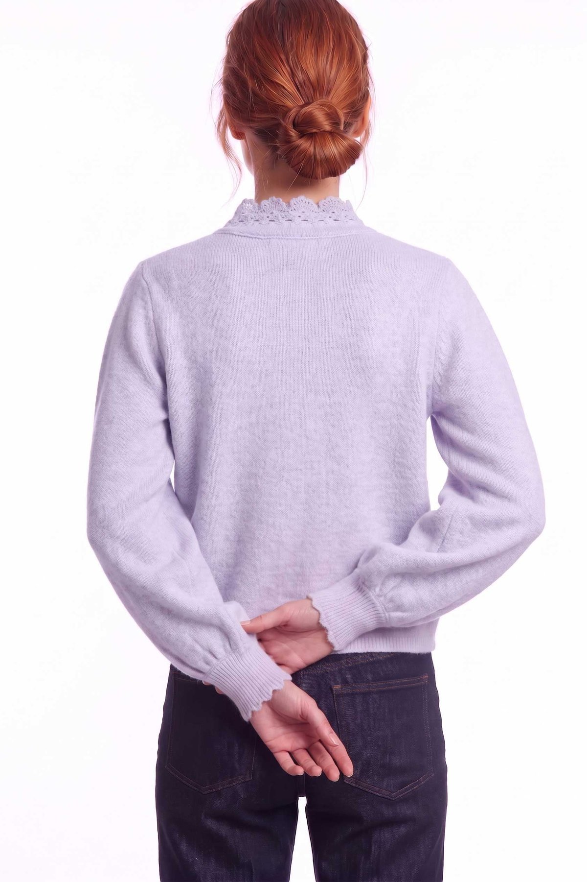 Peraluna Lucca Cardigan - Rahat Kesim Tığ İşli Kadın Triko Hırka - Lila