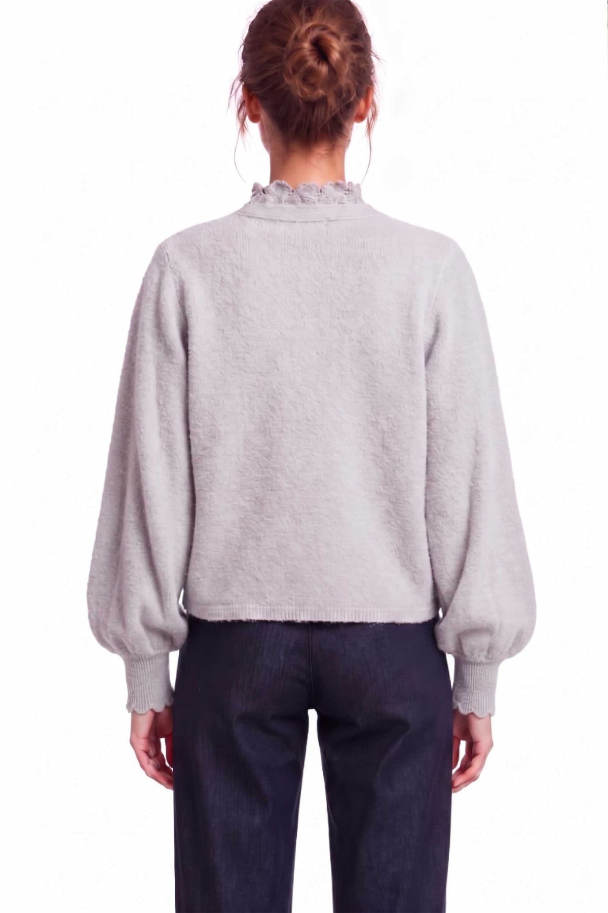 Peraluna Lucca Cardigan - Rahat Kesim Tığ İşli Kadın Triko Hırka - Açık Gri