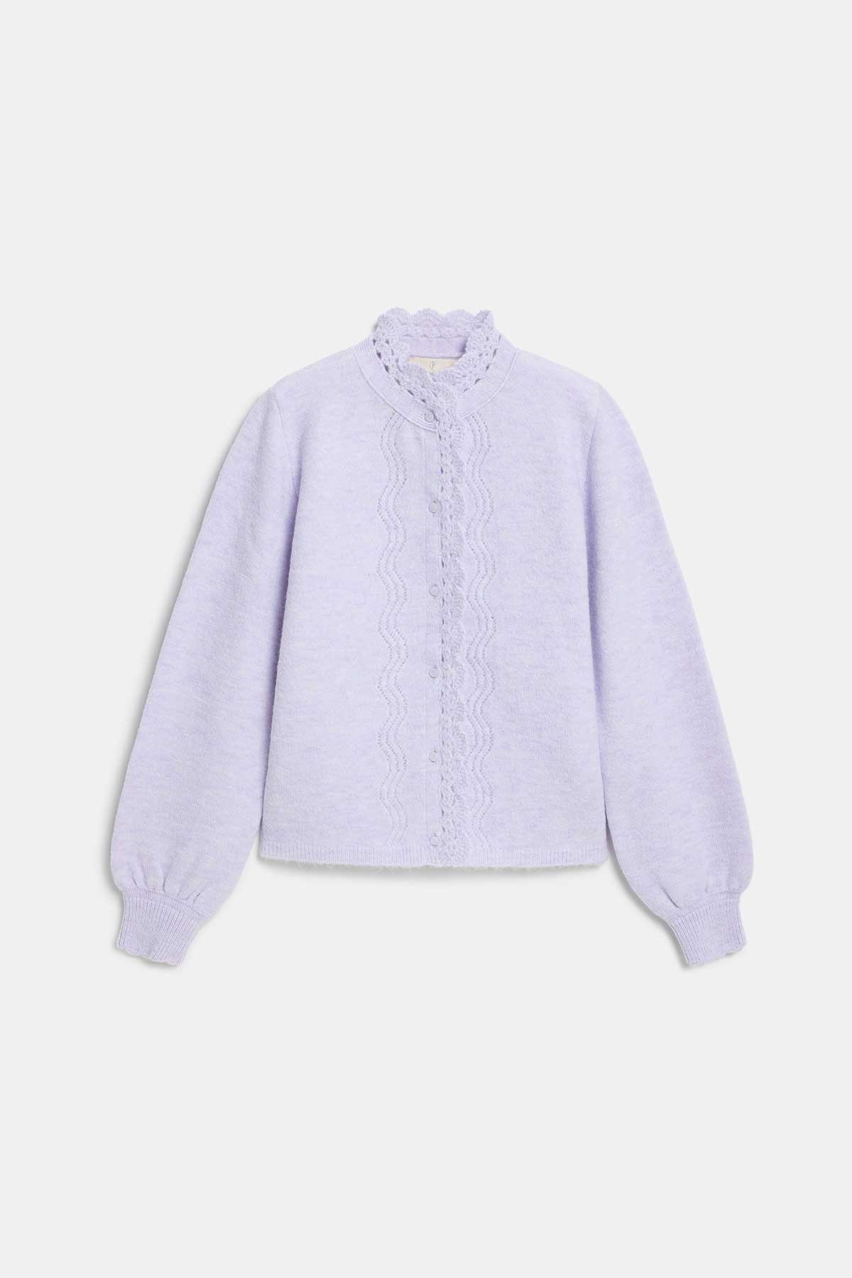 Peraluna Lucca Cardigan - Rahat Kesim Tığ İşli Kadın Triko Hırka - Lila