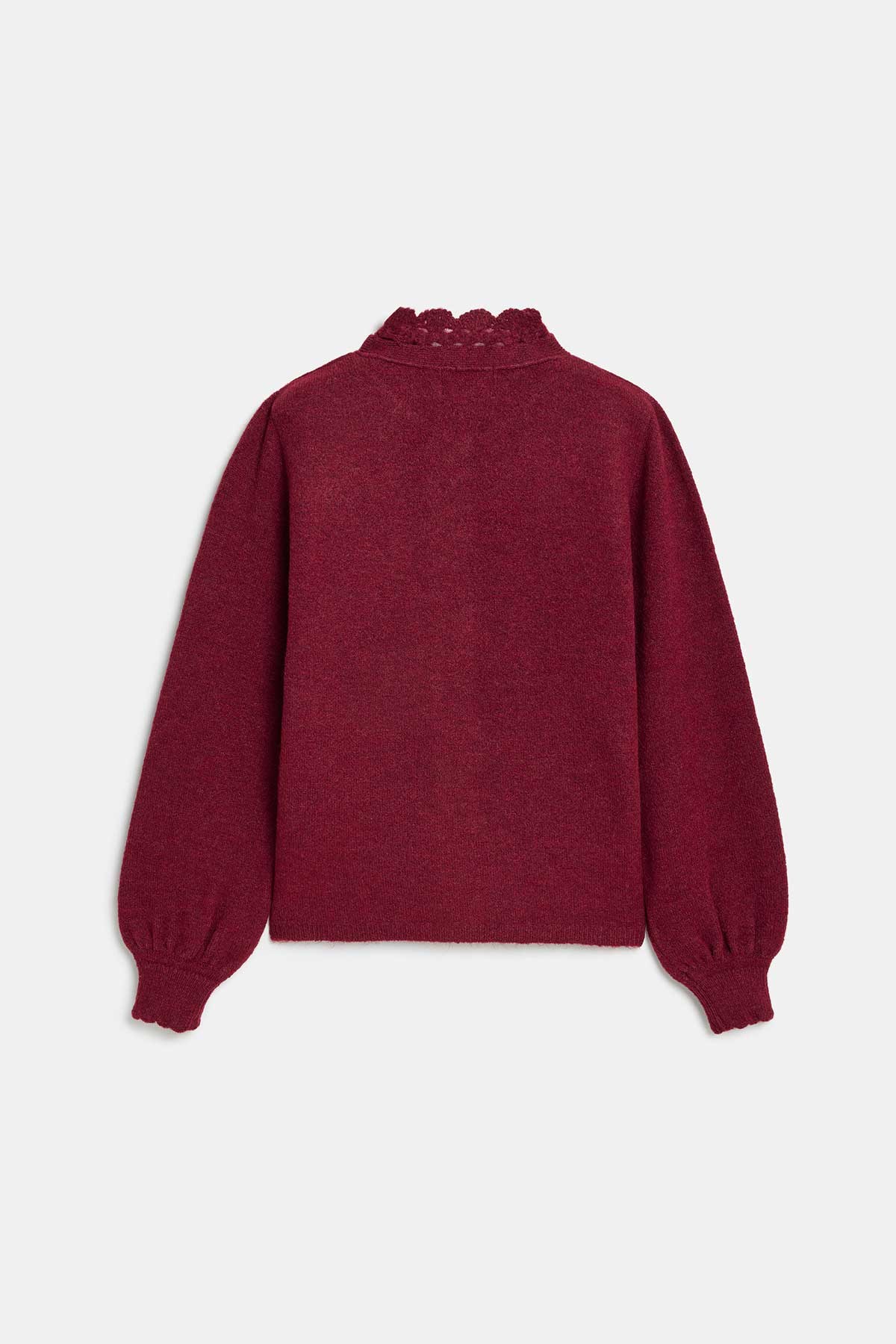 Peraluna Lucca Cardigan - Rahat Kesim Tığ İşli Kadın Triko Hırka - Bordo