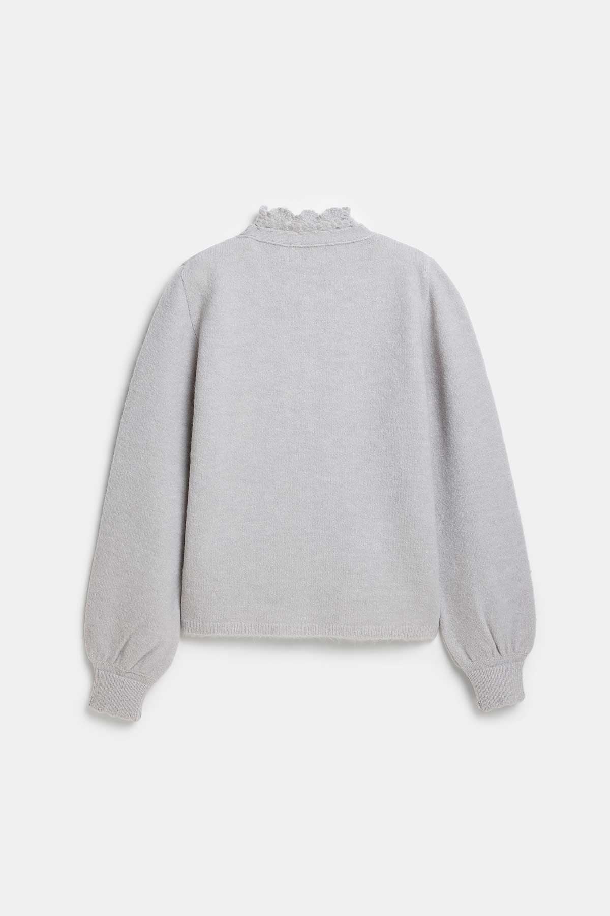 Peraluna Lucca Cardigan - Rahat Kesim Tığ İşli Kadın Triko Hırka - Açık Gri