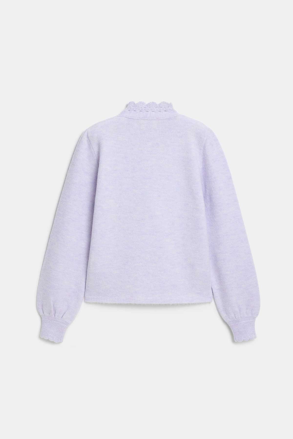 Peraluna Lucca Cardigan - Rahat Kesim Tığ İşli Kadın Triko Hırka - Lila