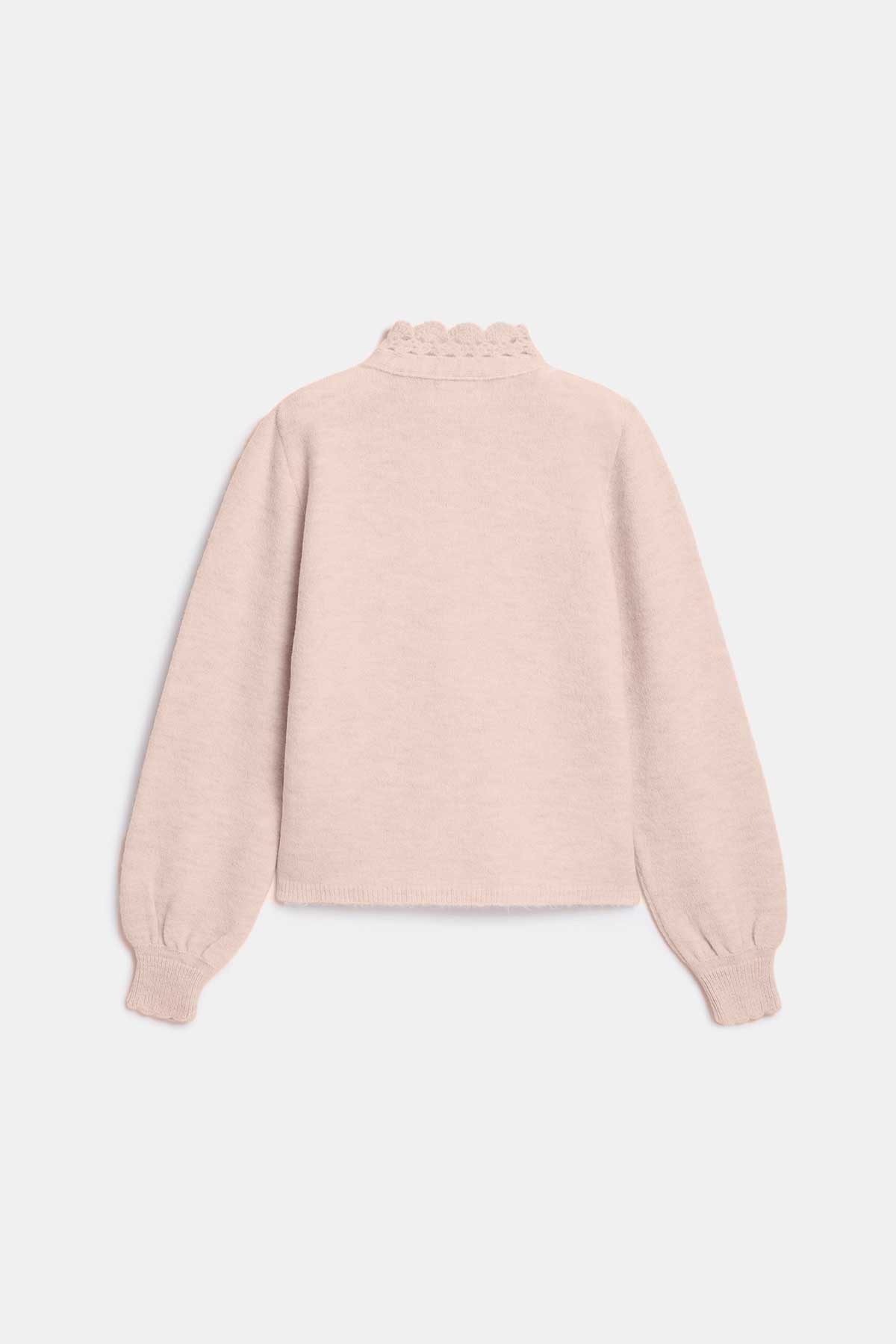 Peraluna Lucca Cardigan - Rahat Kesim Tığ İşli Kadın Triko Hırka - Ekru Melanj